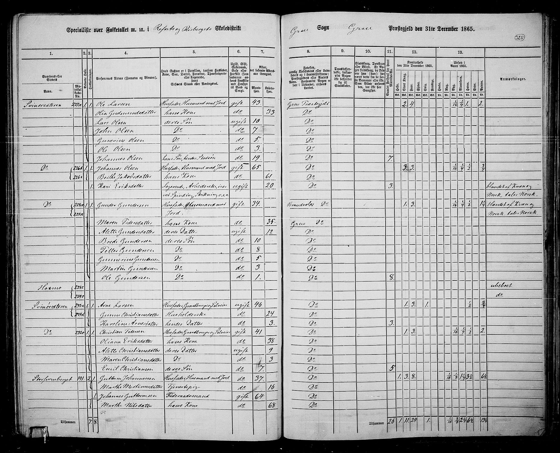 RA, 1865 census for Grue, 1865, p. 288