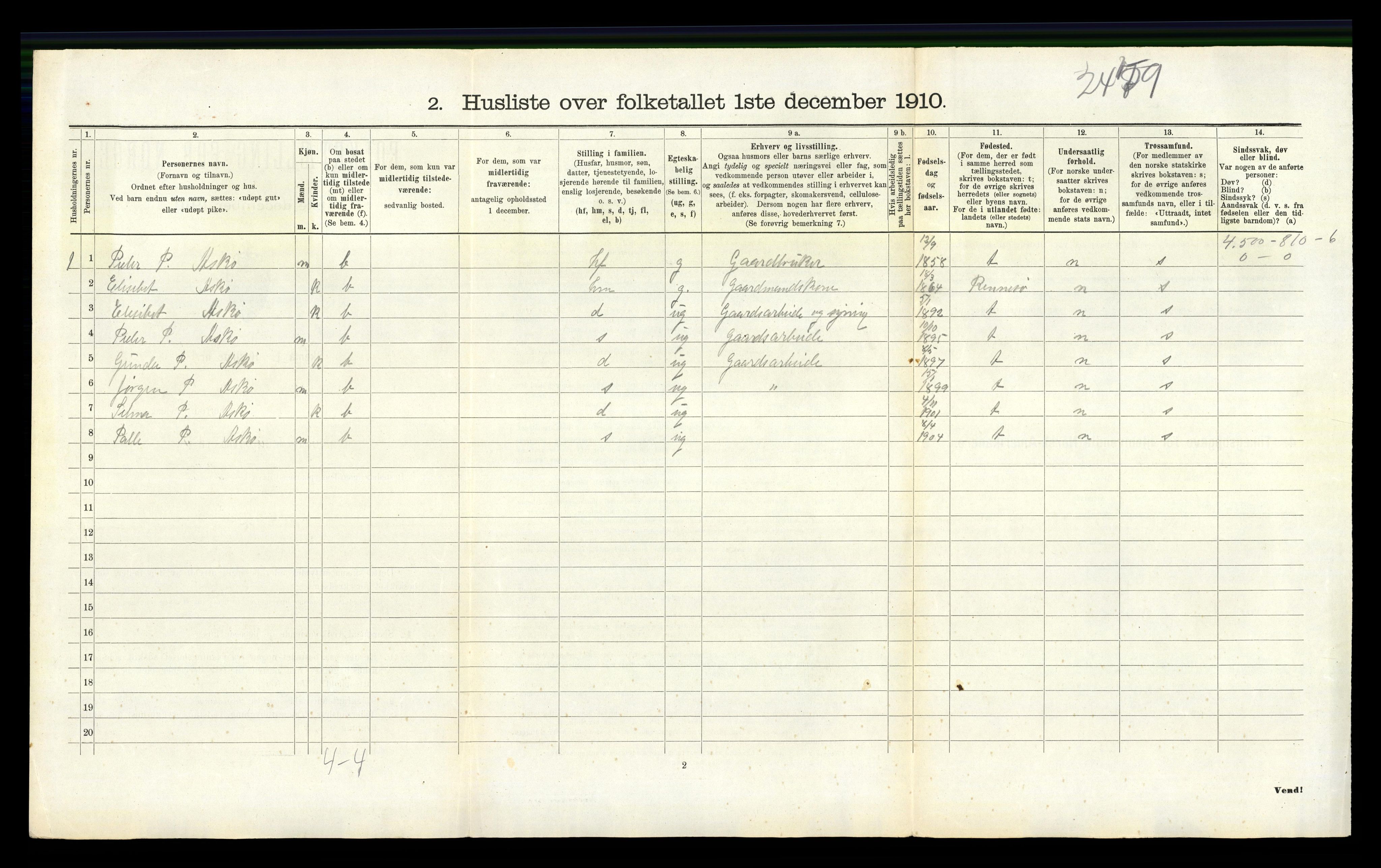 RA, 1910 census for Mosterøy, 1910, p. 124