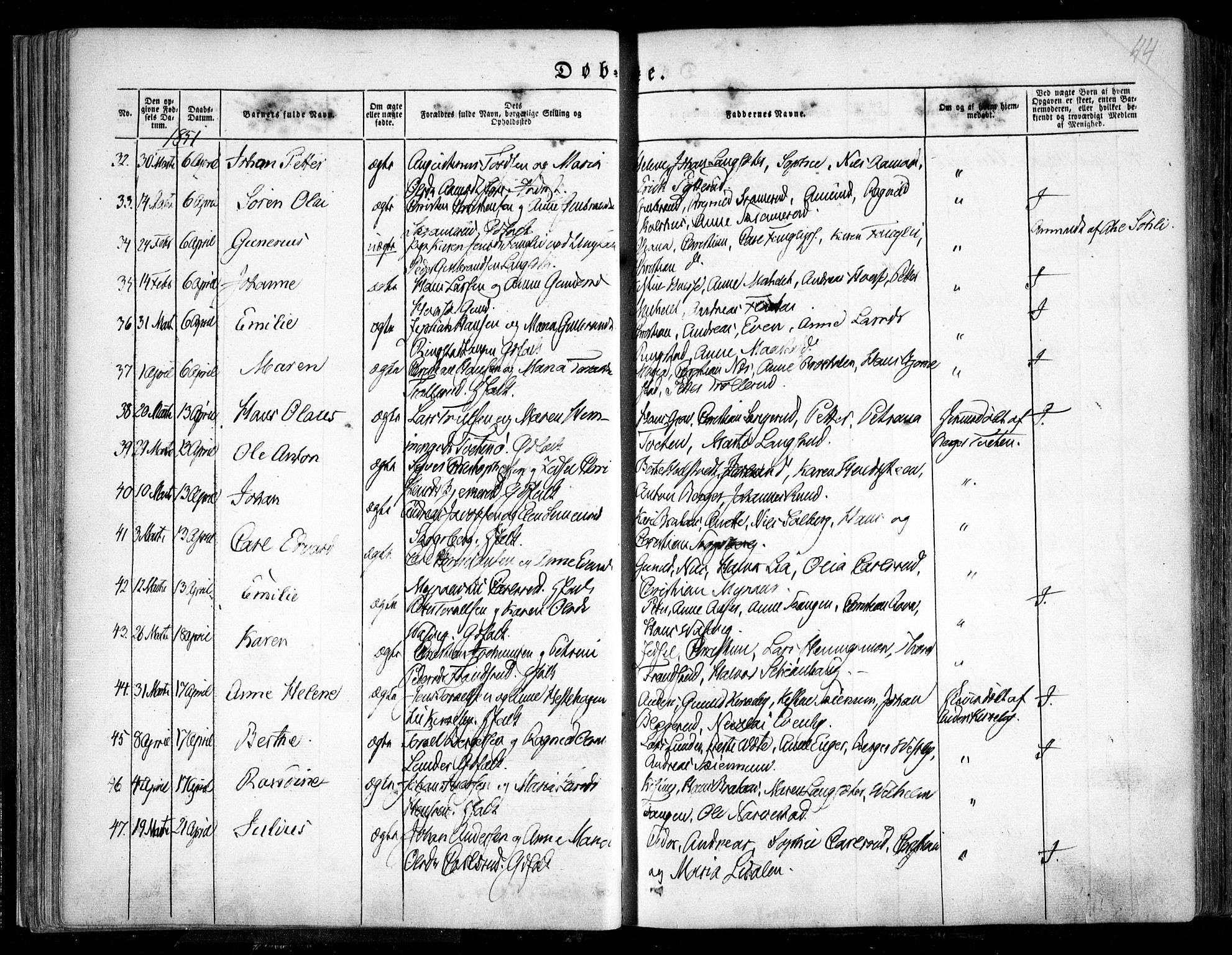 Trøgstad prestekontor Kirkebøker, SAO/A-10925/F/Fa/L0007: Parish register (official) no. I 7, 1845-1854, p. 44
