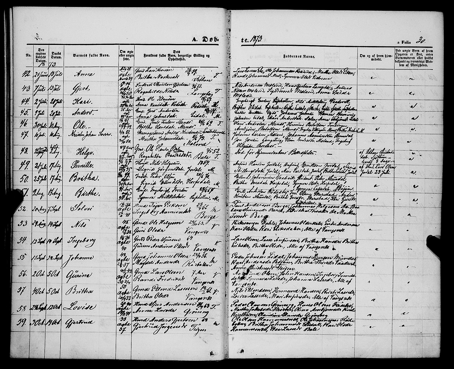 Balestrand sokneprestembete, SAB/A-79601/H/Haa/Haaa/L0003: Parish register (official) no. A 3, 1867-1878, p. 30