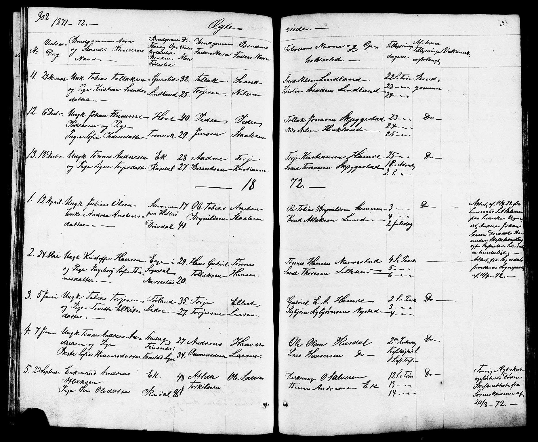 Lund sokneprestkontor, AV/SAST-A-101809/S07/L0003: Parish register (copy) no. B 3, 1848-1885, p. 302