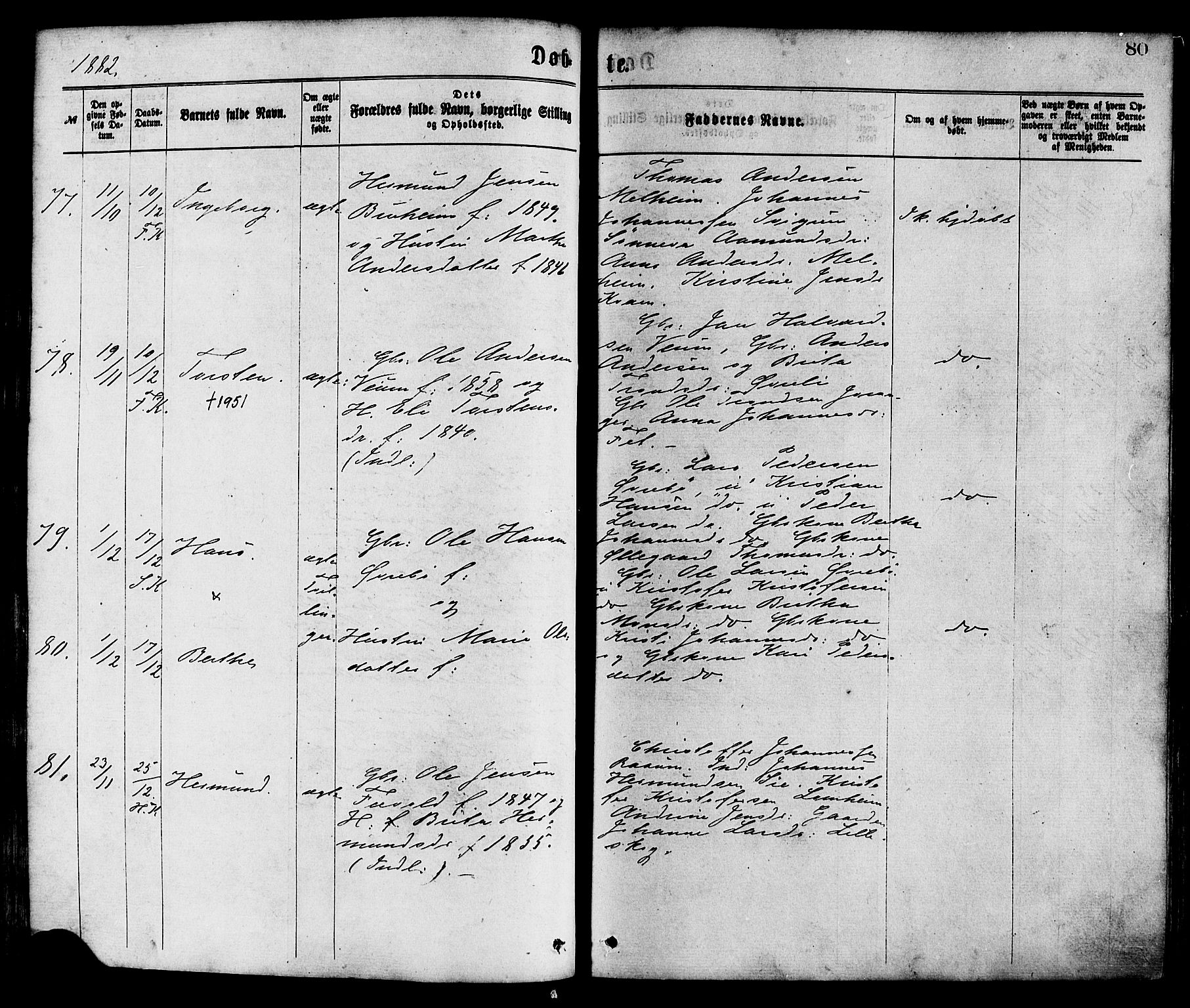 Hafslo sokneprestembete, AV/SAB-A-80301/H/Haa/Haaa/L0011: Parish register (official) no. A 11, 1873-1886, p. 80