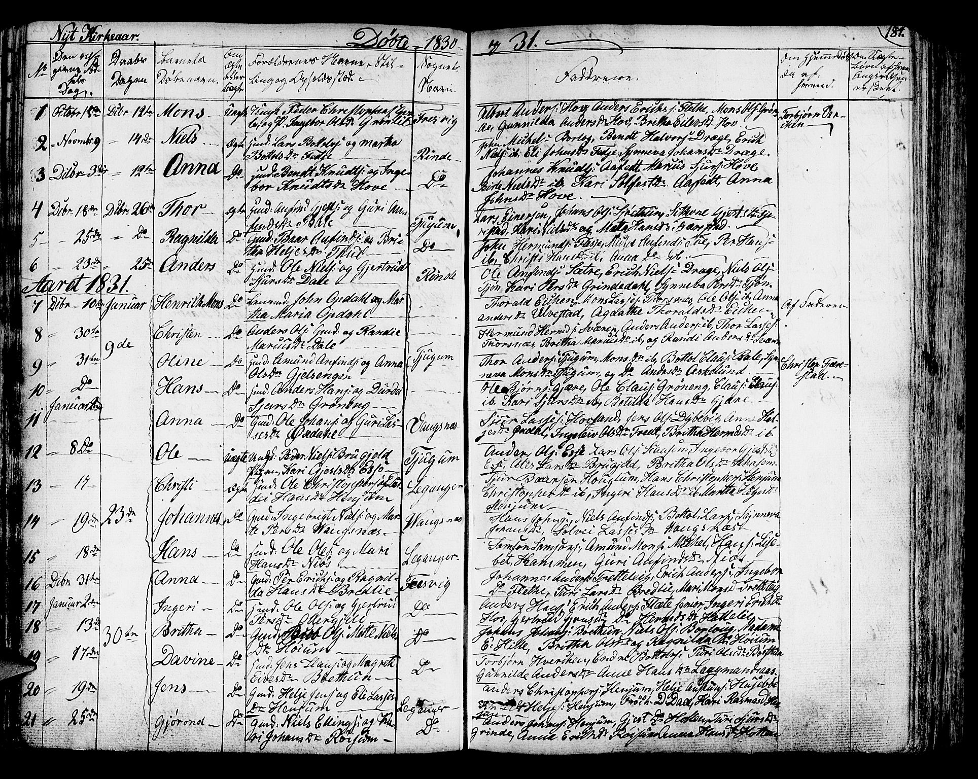 Leikanger sokneprestembete, AV/SAB-A-81001/H/Haa/Haaa/L0006: Parish register (official) no. A 6, 1810-1838, p. 184