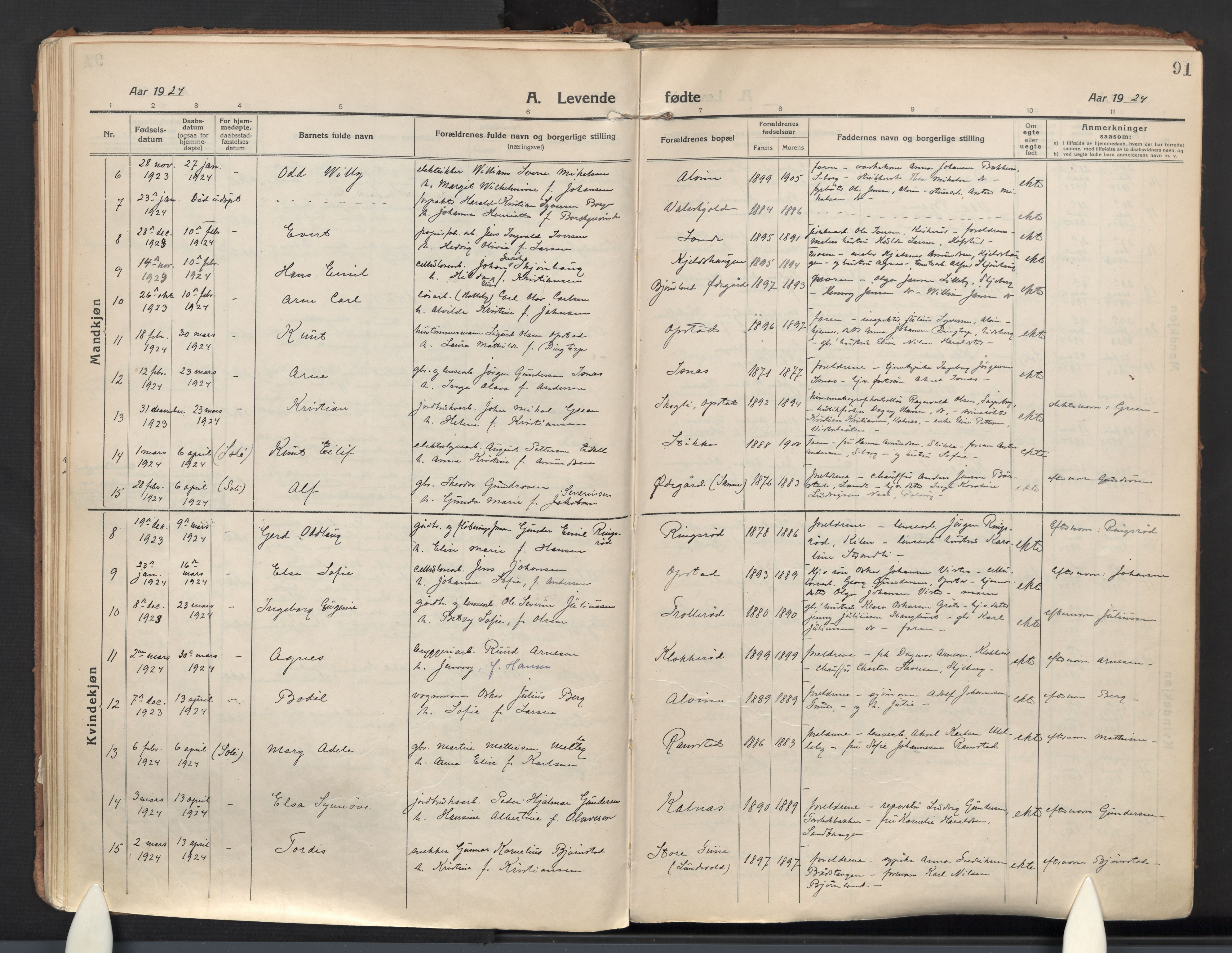 Tune prestekontor Kirkebøker, AV/SAO-A-2007/F/Fa/L0022: Parish register (official) no. 22, 1917-1925, p. 91