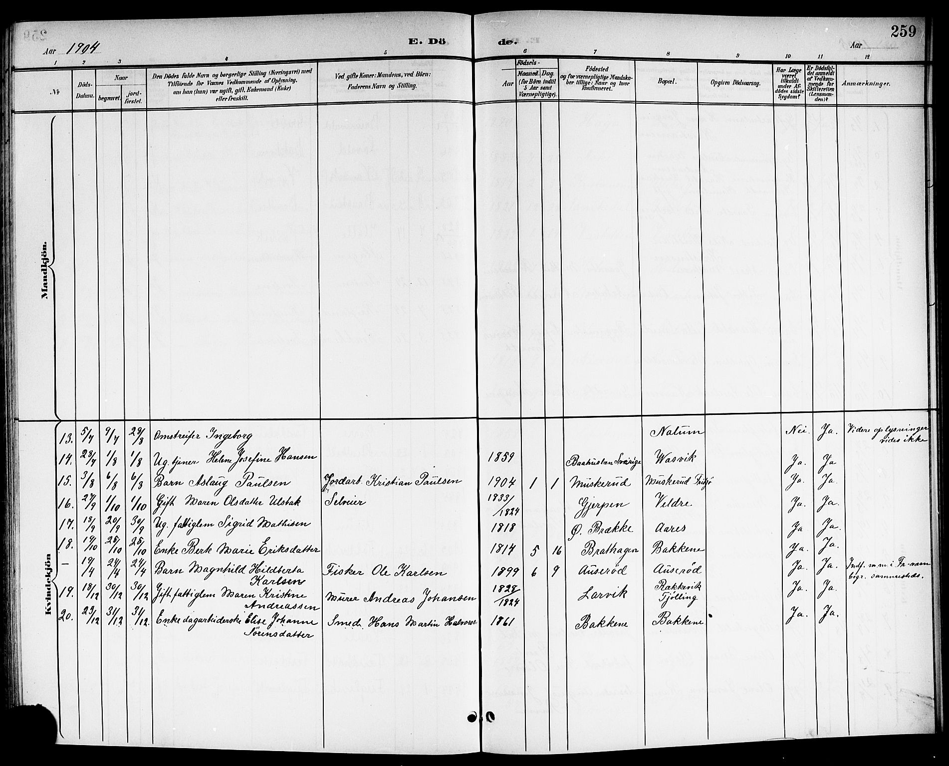 Brunlanes kirkebøker, SAKO/A-342/G/Ga/L0004: Parish register (copy) no. I 4, 1898-1921, p. 259