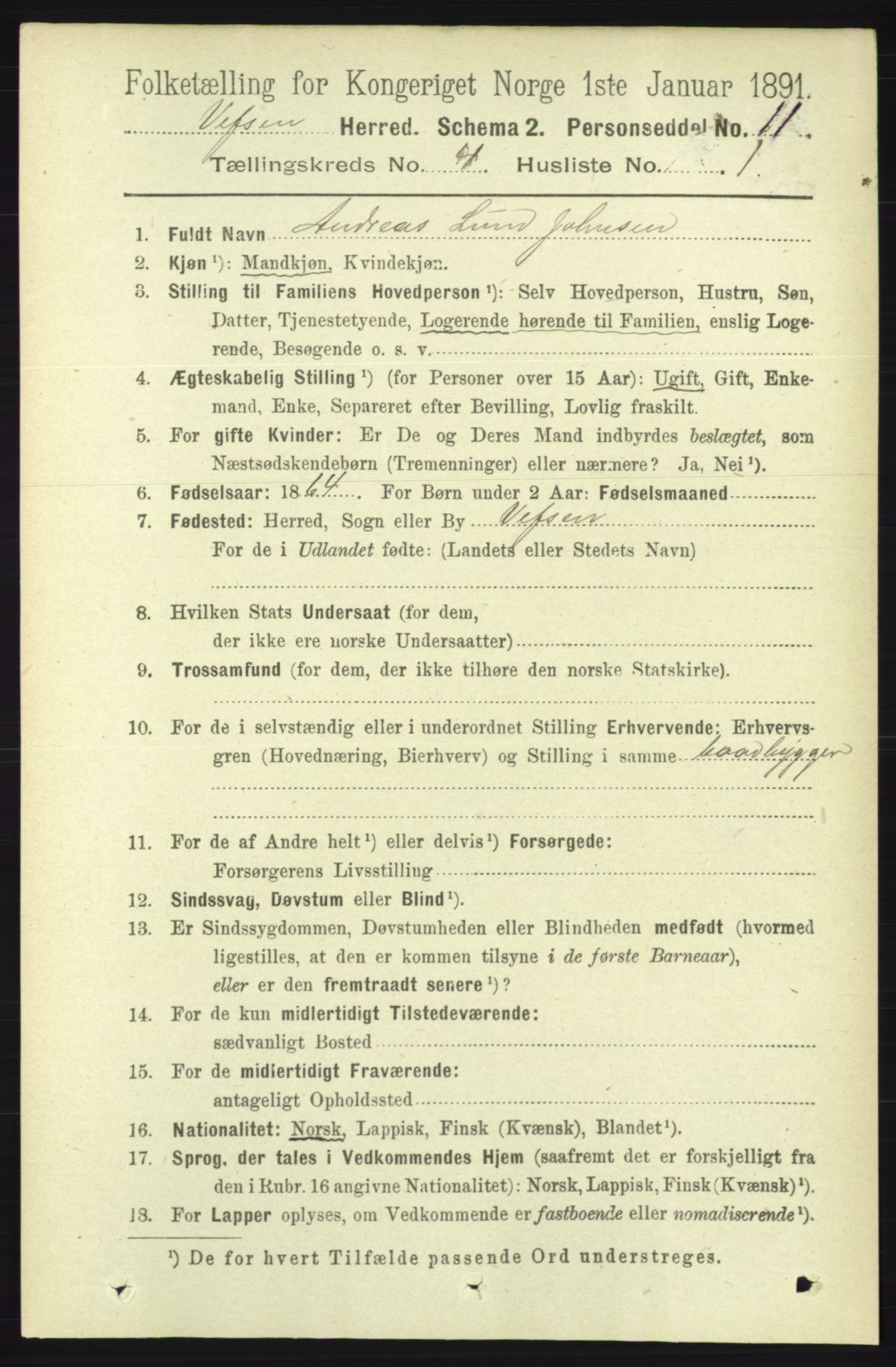 RA, 1891 census for 1824 Vefsn, 1891, p. 1631