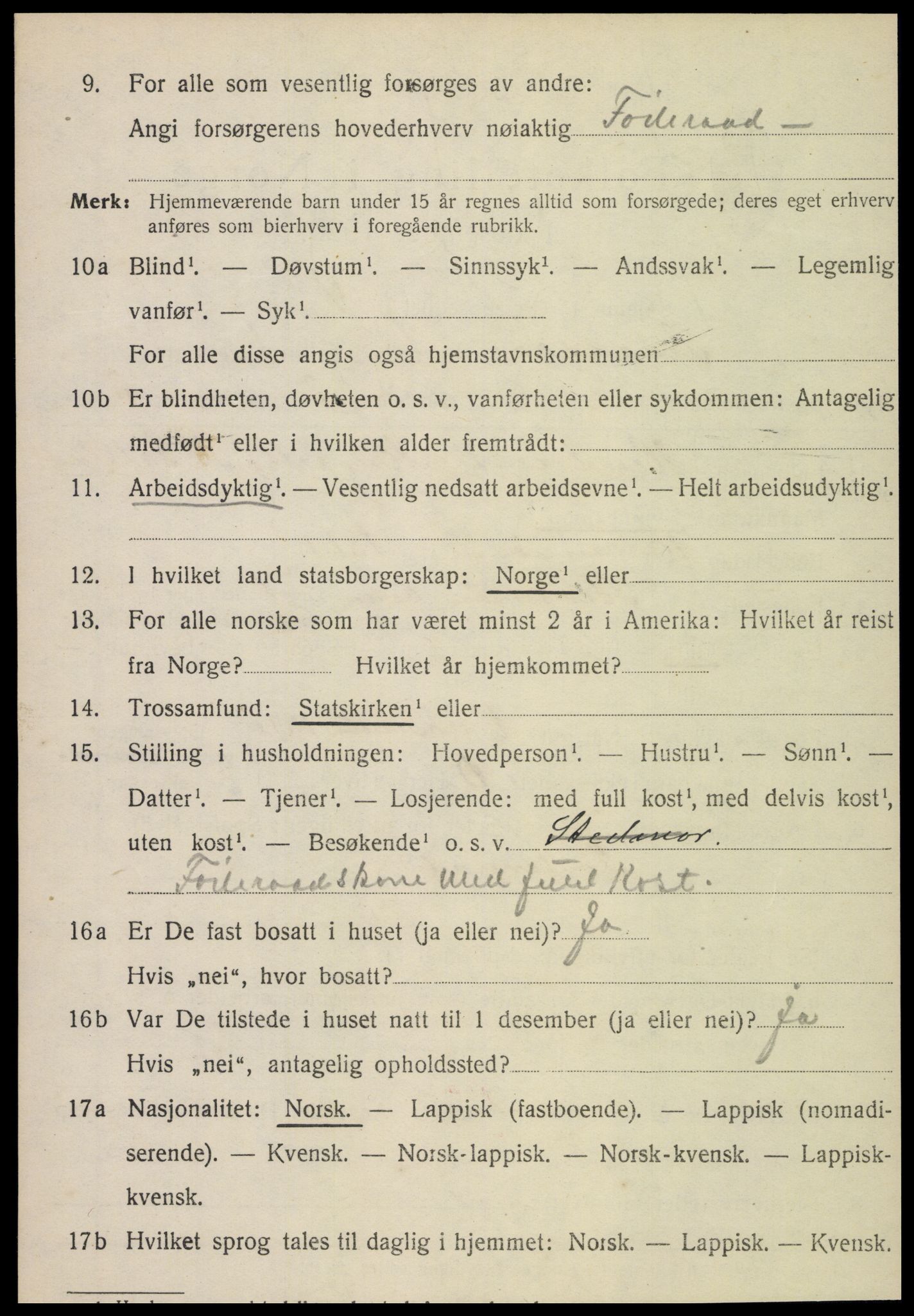 SAT, 1920 census for Snåsa, 1920, p. 1219