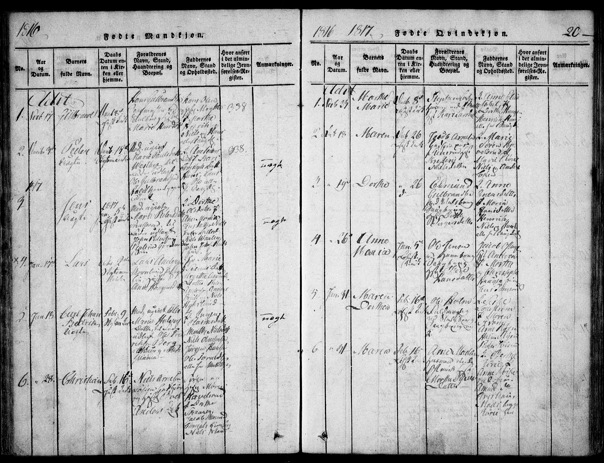 Skedsmo prestekontor Kirkebøker, SAO/A-10033a/F/Fa/L0008: Parish register (official) no. I 8, 1815-1829, p. 20