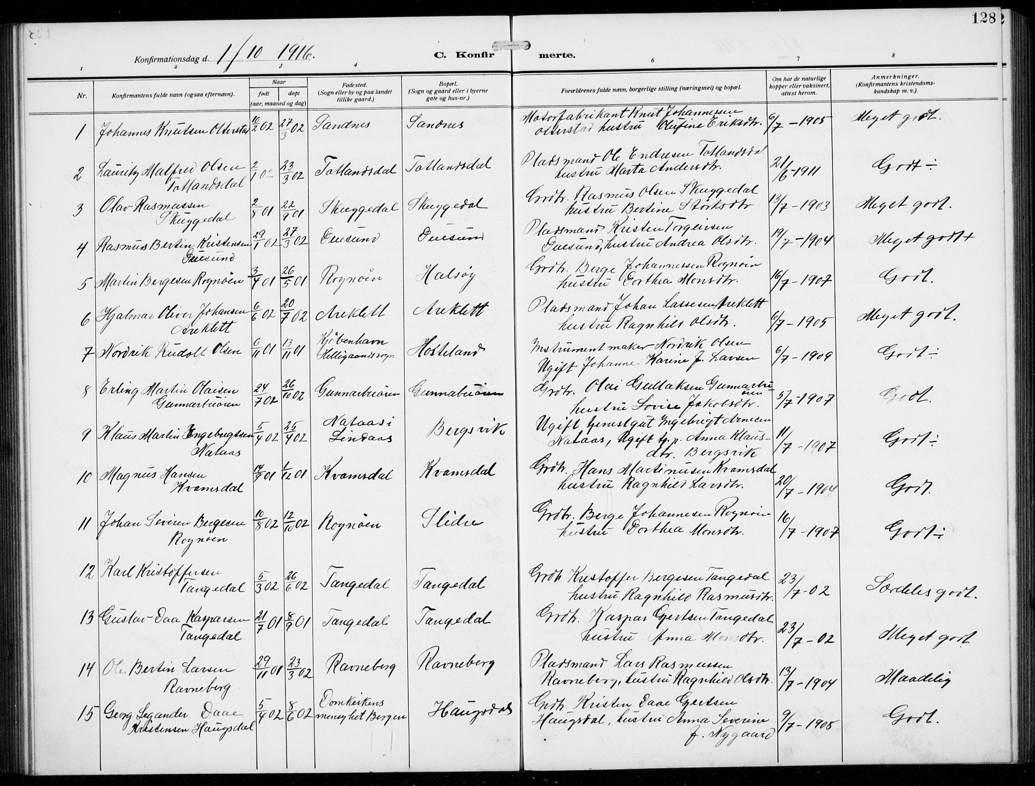 Masfjorden sokneprestembete, AV/SAB-A-77001: Parish register (copy) no. B  2, 1912-1939, p. 128