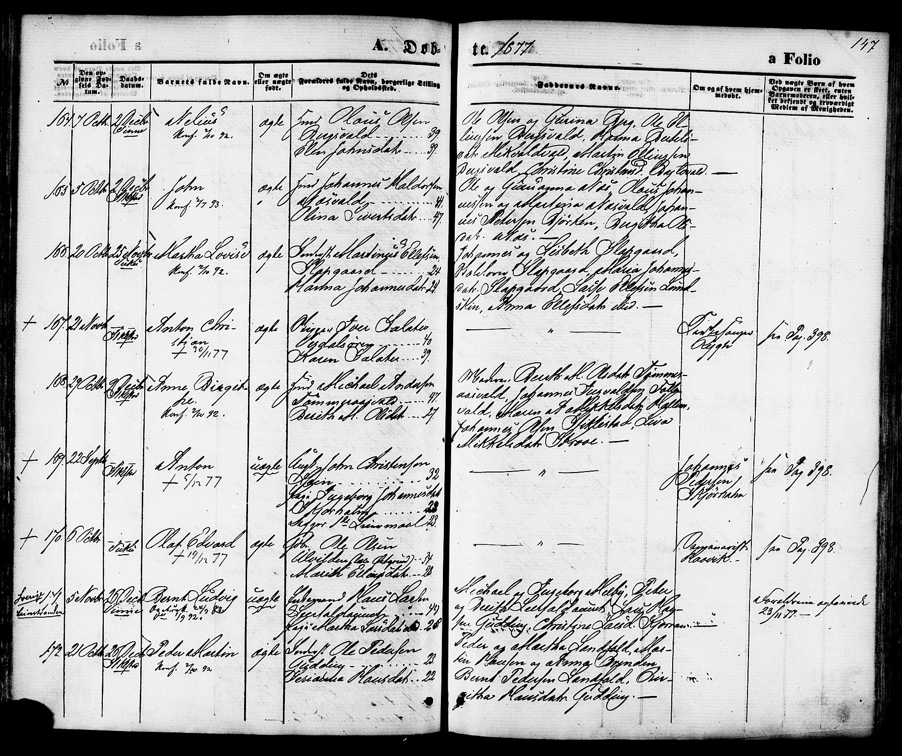 Ministerialprotokoller, klokkerbøker og fødselsregistre - Nord-Trøndelag, SAT/A-1458/723/L0242: Parish register (official) no. 723A11, 1870-1880, p. 147