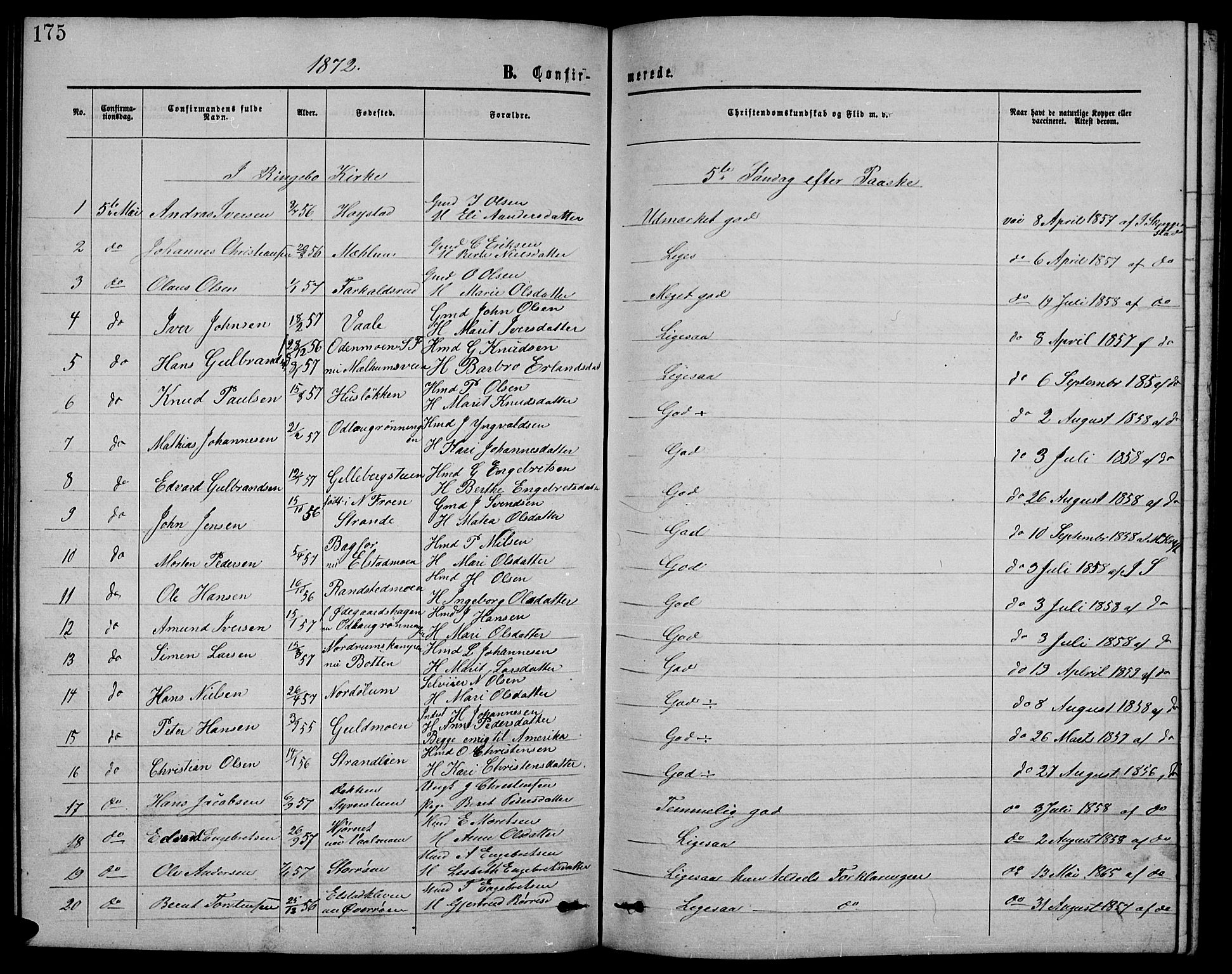 Ringebu prestekontor, AV/SAH-PREST-082/H/Ha/Hab/L0004: Parish register (copy) no. 4, 1867-1879, p. 175
