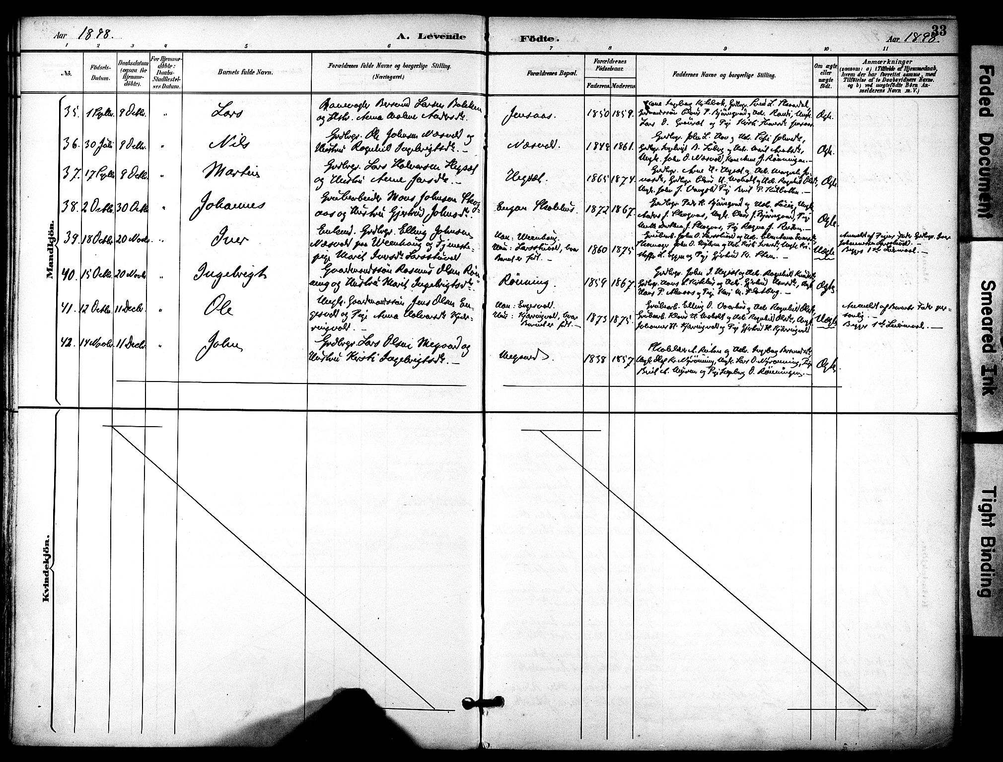 Ministerialprotokoller, klokkerbøker og fødselsregistre - Sør-Trøndelag, SAT/A-1456/686/L0984: Parish register (official) no. 686A02, 1891-1906, p. 33
