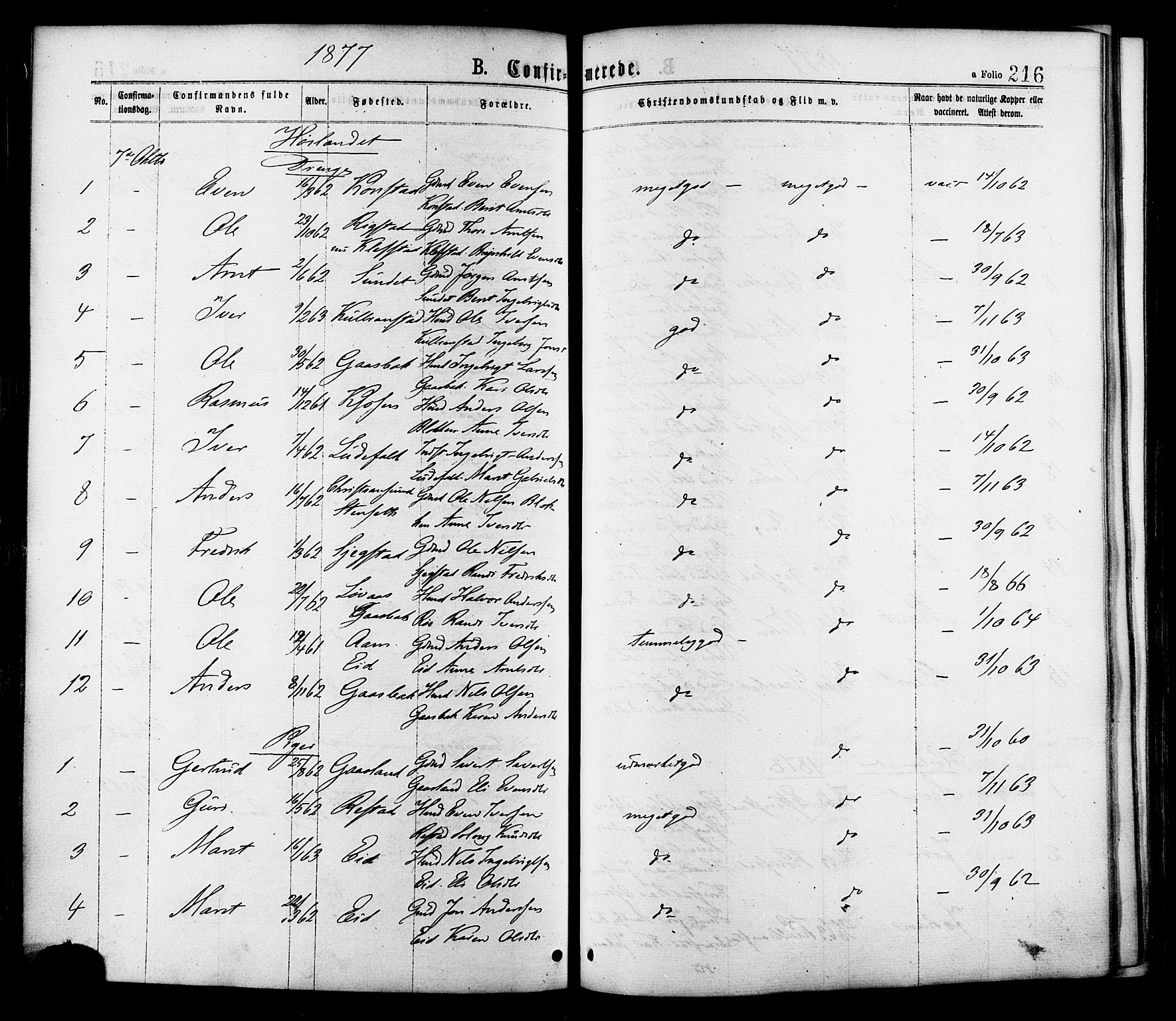 Ministerialprotokoller, klokkerbøker og fødselsregistre - Sør-Trøndelag, SAT/A-1456/691/L1079: Parish register (official) no. 691A11, 1873-1886, p. 216