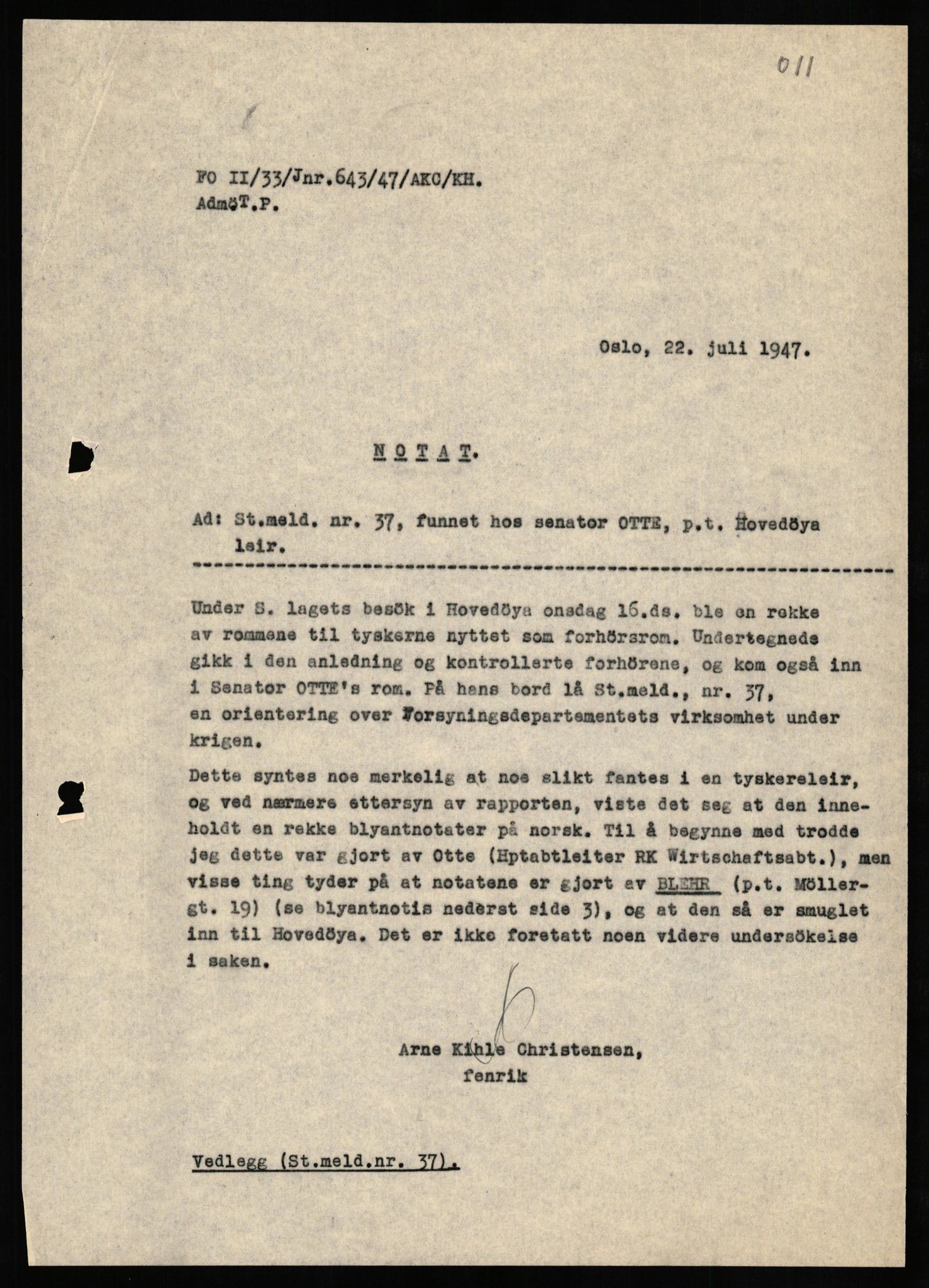 Forsvaret, Forsvarets overkommando II, AV/RA-RAFA-3915/D/Db/L0025: CI Questionaires. Tyske okkupasjonsstyrker i Norge. Tyskere., 1945-1946, p. 154