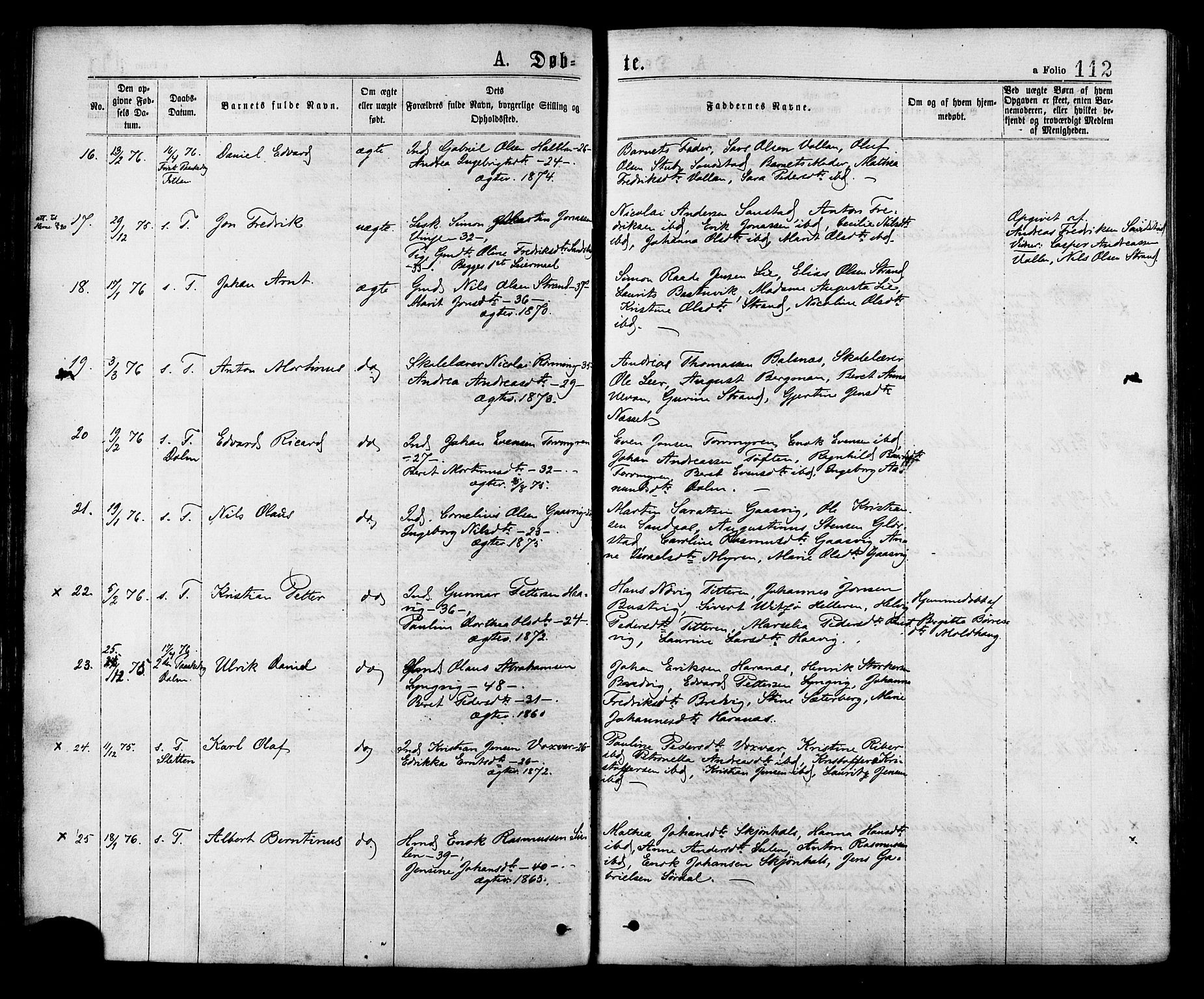Ministerialprotokoller, klokkerbøker og fødselsregistre - Sør-Trøndelag, SAT/A-1456/634/L0532: Parish register (official) no. 634A08, 1871-1881, p. 112