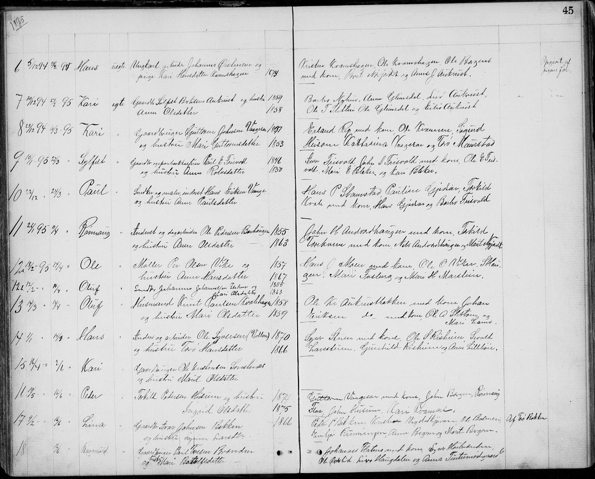 Lom prestekontor, AV/SAH-PREST-070/L/L0013: Parish register (copy) no. 13, 1874-1938, p. 45