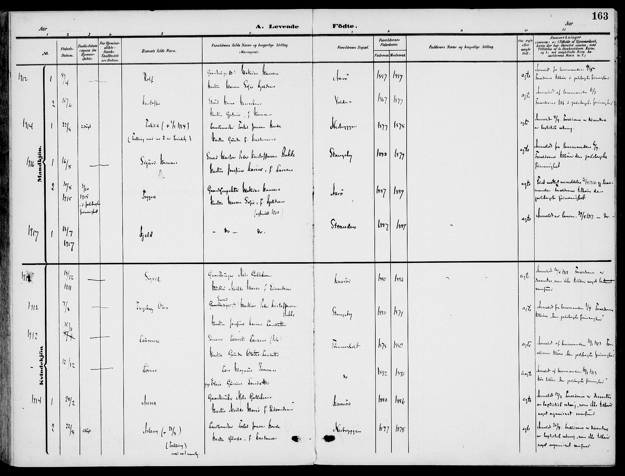 Nøtterøy kirkebøker, SAKO/A-354/F/Fa/L0010: Parish register (official) no. I 10, 1908-1919, p. 163