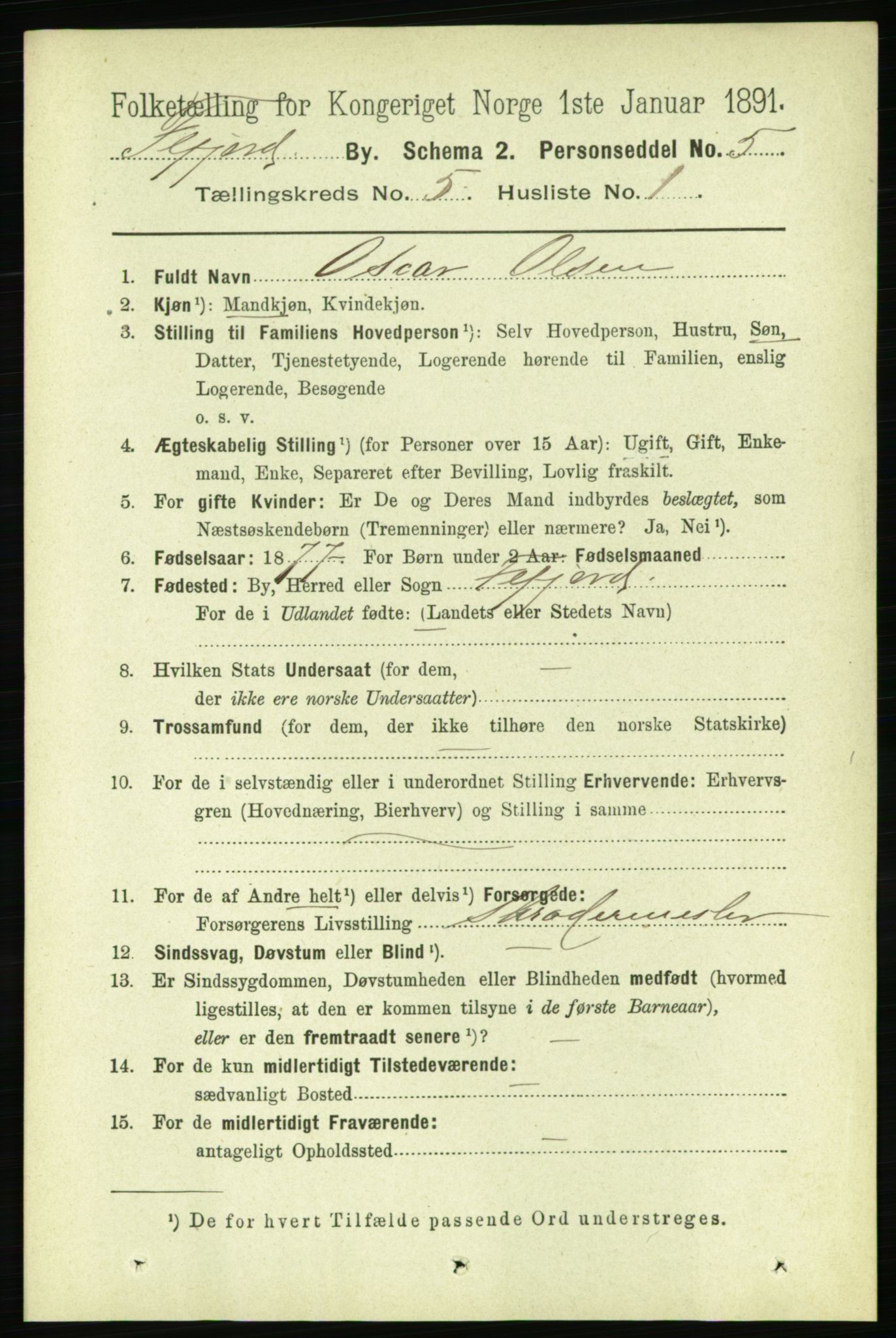 RA, 1891 census for 1004 Flekkefjord, 1891, p. 1129