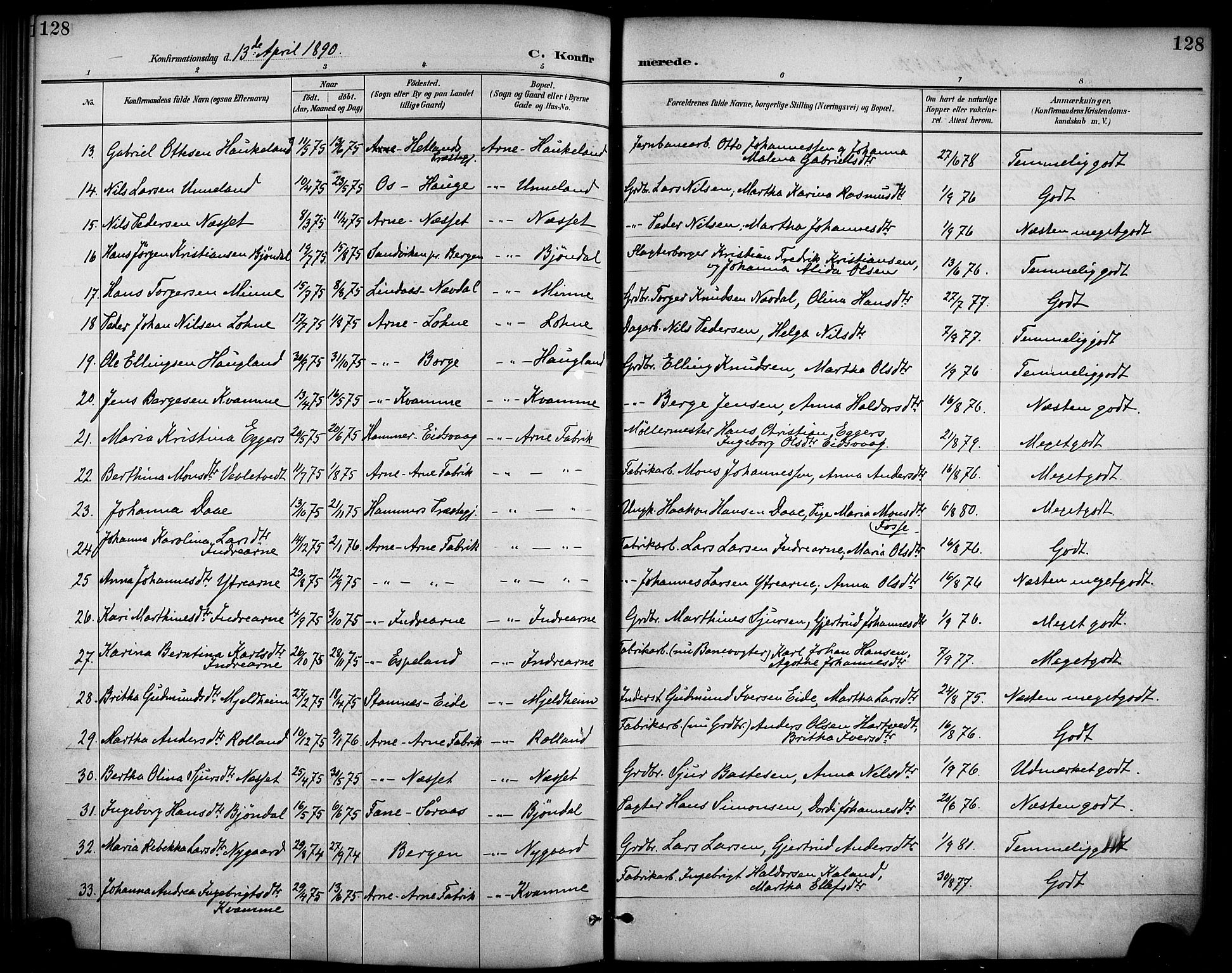 Haus sokneprestembete, AV/SAB-A-75601/H/Haa/Haad/L0001: Parish register (official) no. D 1, 1887-1898, p. 128