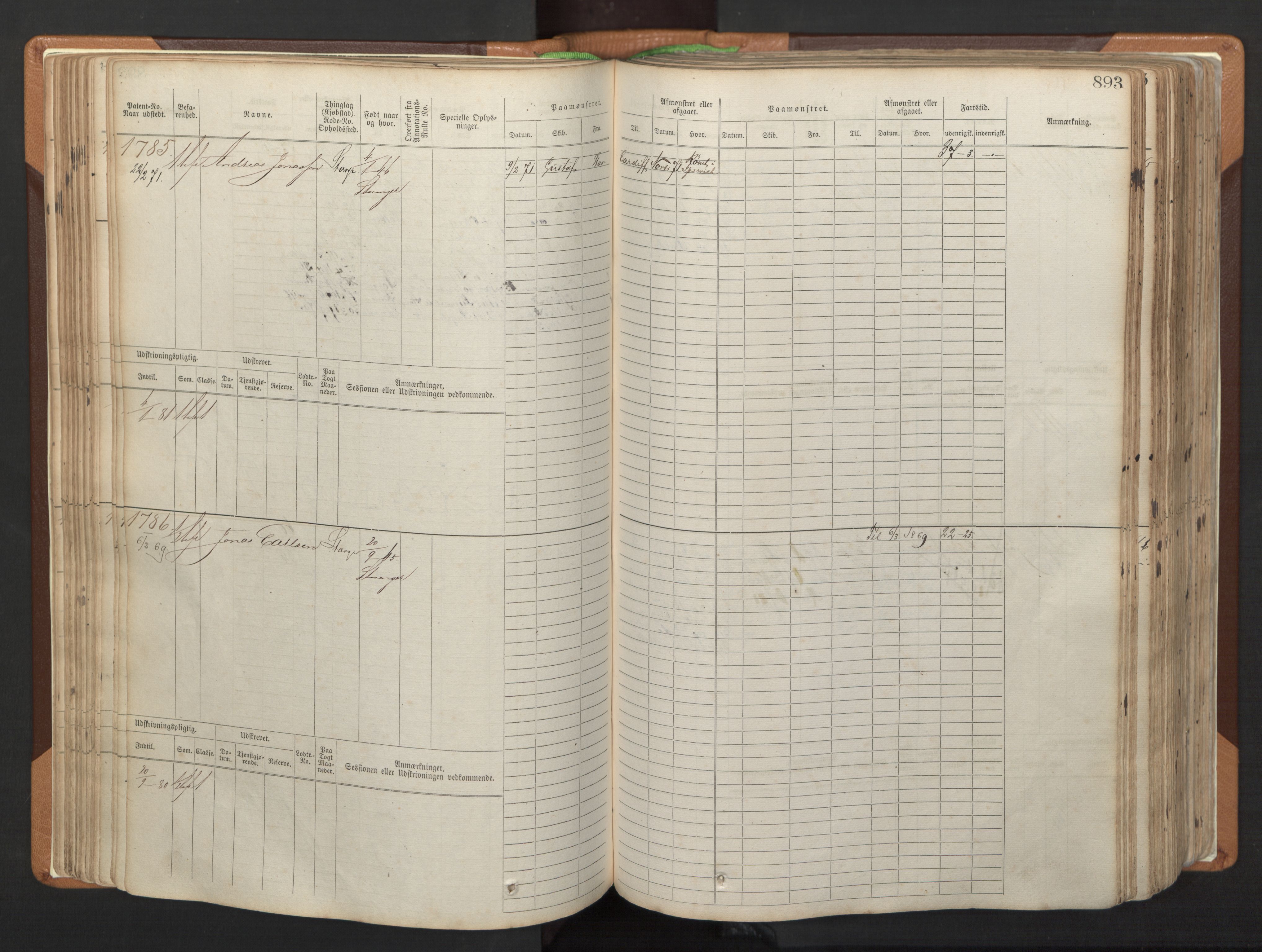 Stavanger sjømannskontor, AV/SAST-A-102006/F/Fb/Fbb/L0006: Sjøfartshovedrulle, patentnr. 1607-2402 (del 3), 1869-1880, p. 92