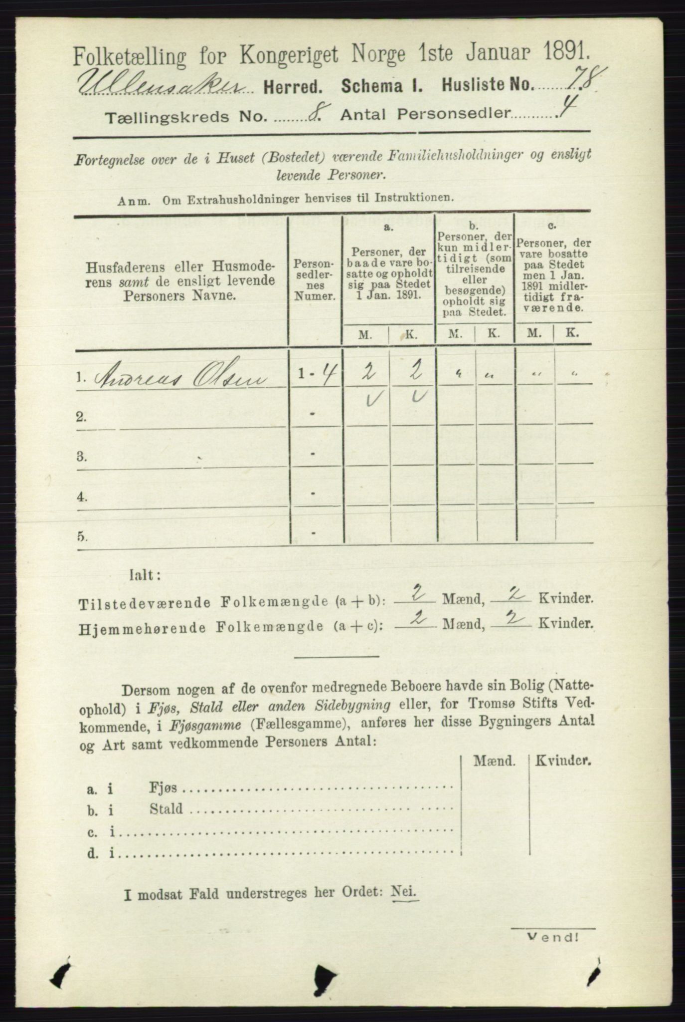 RA, 1891 census for 0235 Ullensaker, 1891, p. 3540