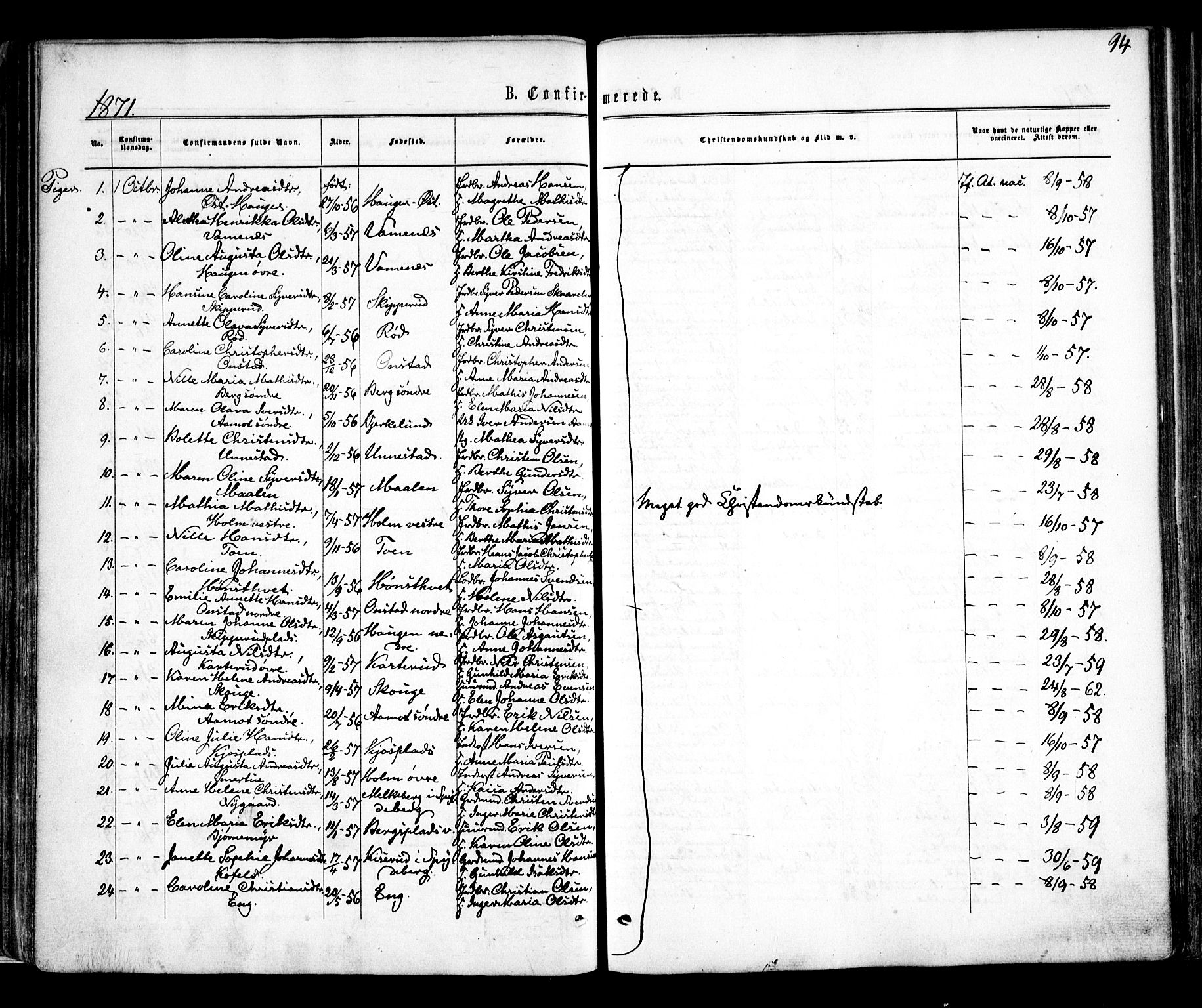 Skiptvet prestekontor Kirkebøker, AV/SAO-A-20009/F/Fa/L0008: Parish register (official) no. 8, 1867-1877, p. 94