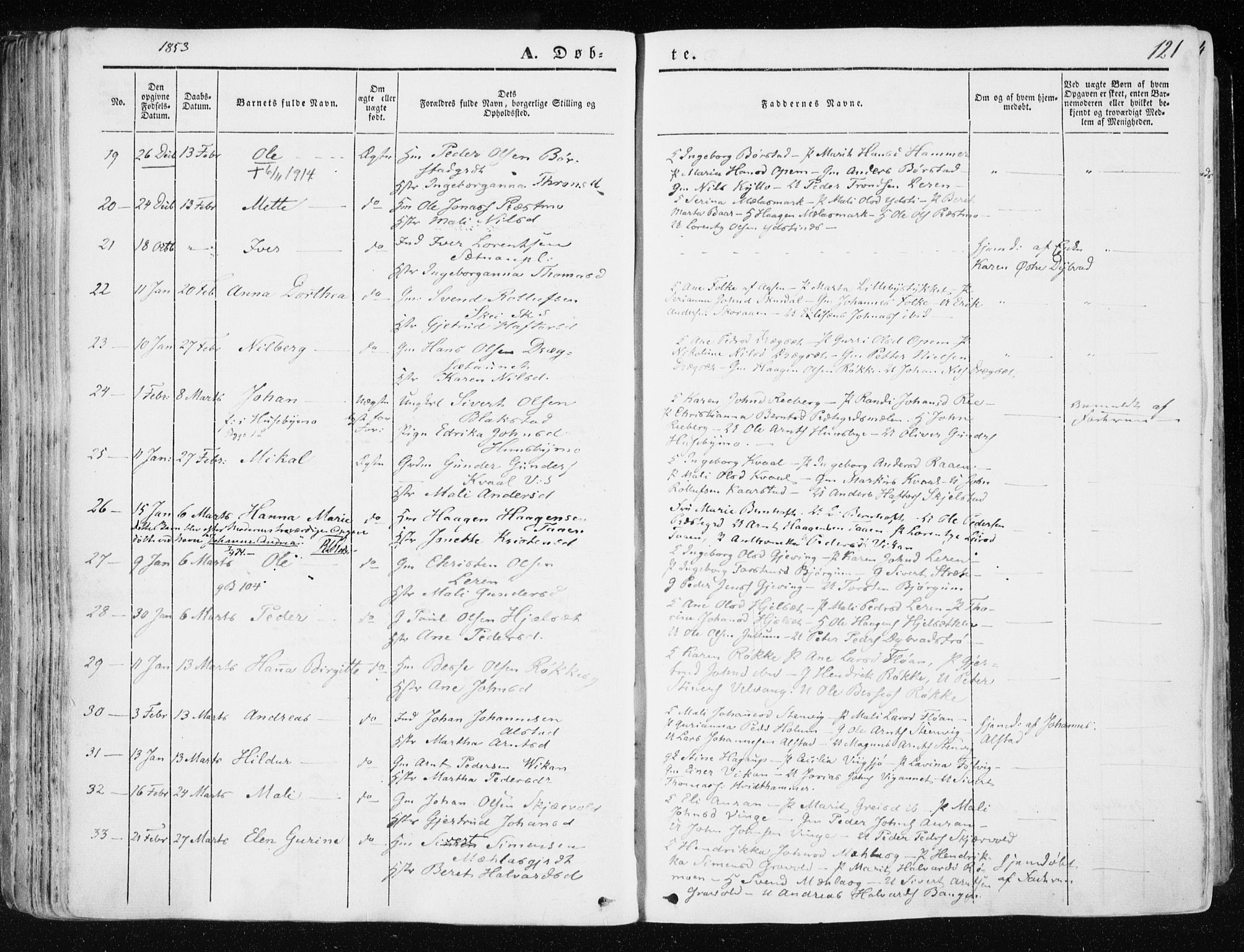Ministerialprotokoller, klokkerbøker og fødselsregistre - Nord-Trøndelag, SAT/A-1458/709/L0074: Parish register (official) no. 709A14, 1845-1858, p. 121
