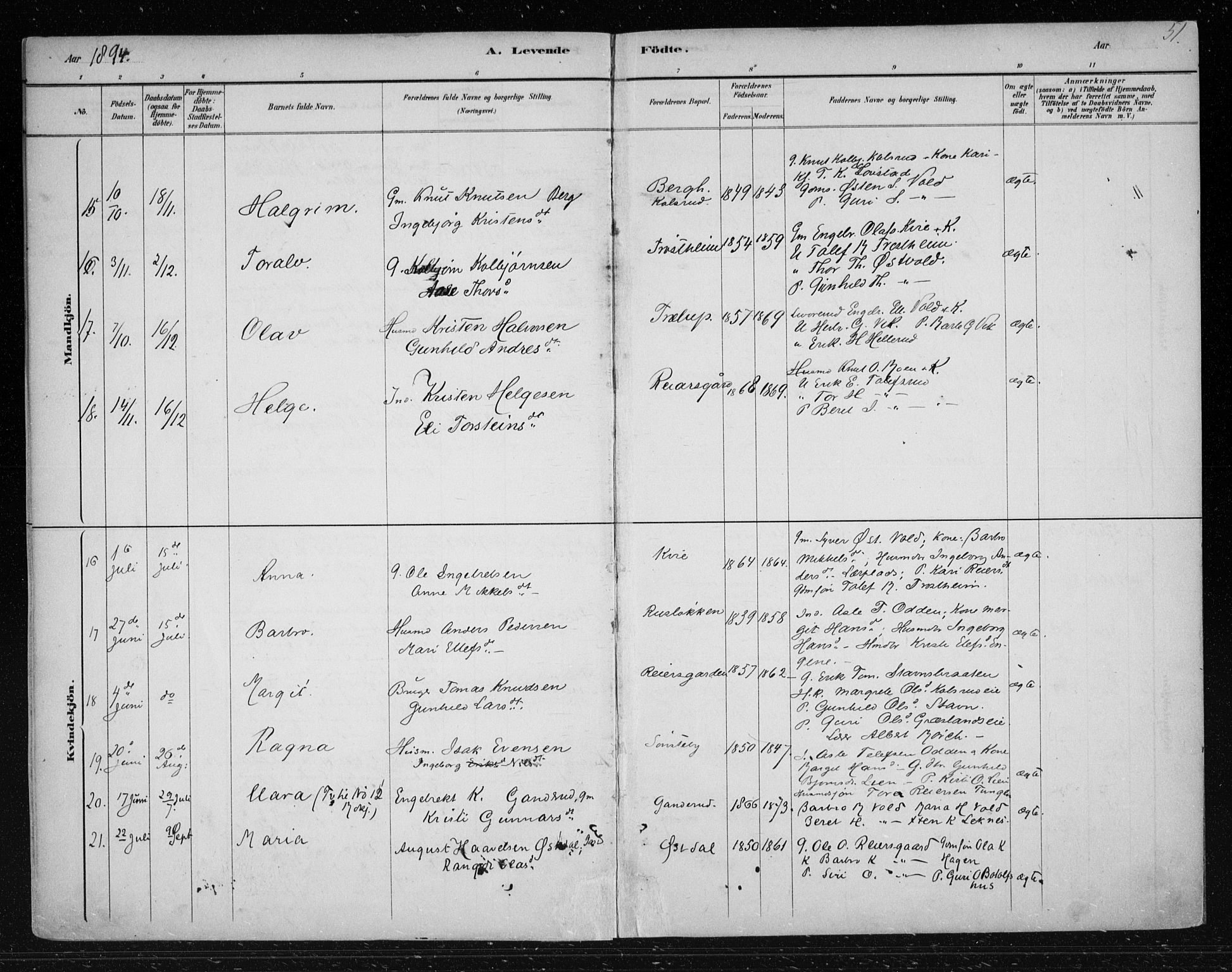 Nes kirkebøker, SAKO/A-236/F/Fa/L0012: Parish register (official) no. 12, 1881-1917, p. 51