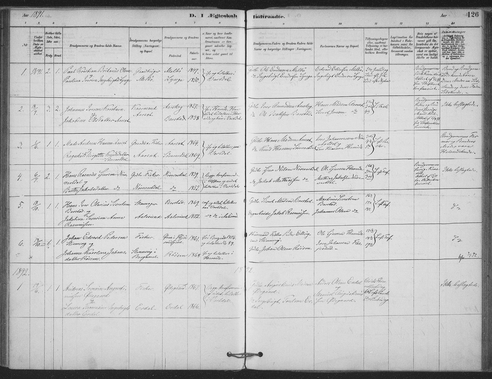 Ministerialprotokoller, klokkerbøker og fødselsregistre - Møre og Romsdal, AV/SAT-A-1454/514/L0199: Parish register (official) no. 514A01, 1878-1912, p. 126