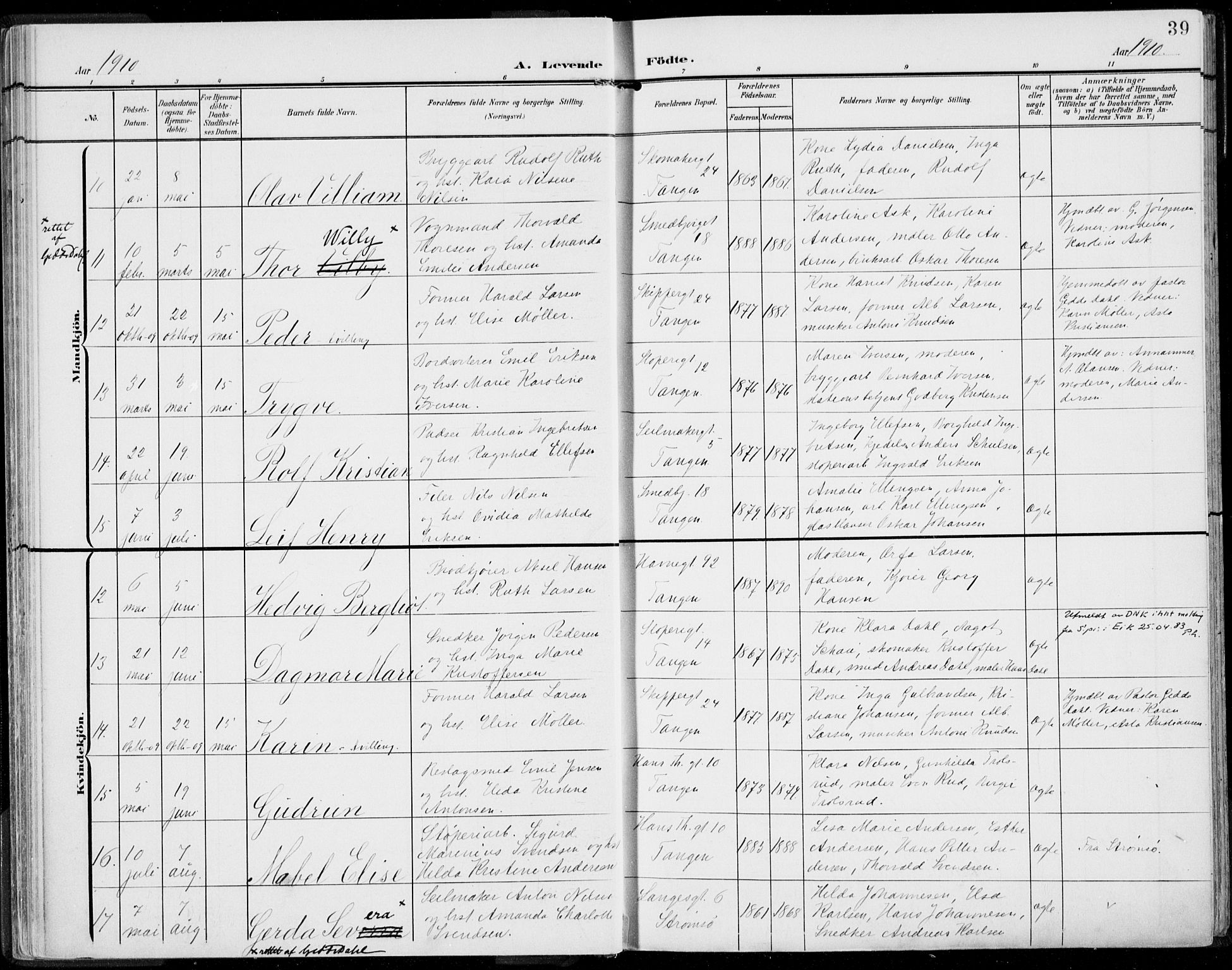 Strømsø kirkebøker, AV/SAKO-A-246/F/Fb/L0008: Parish register (official) no. II 8, 1902-1933, p. 39