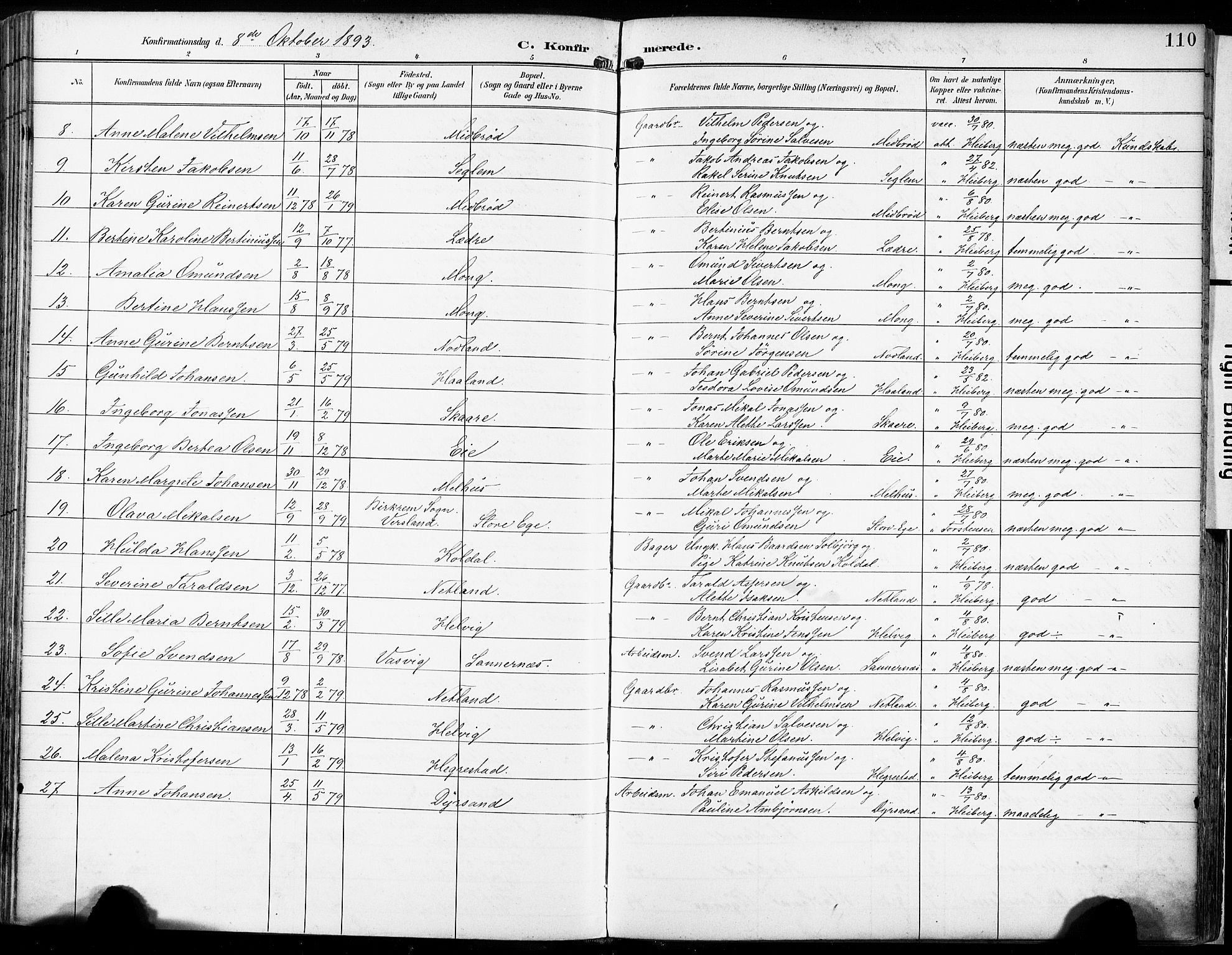 Eigersund sokneprestkontor, SAST/A-101807/S08/L0018: Parish register (official) no. A 17, 1892-1905, p. 110