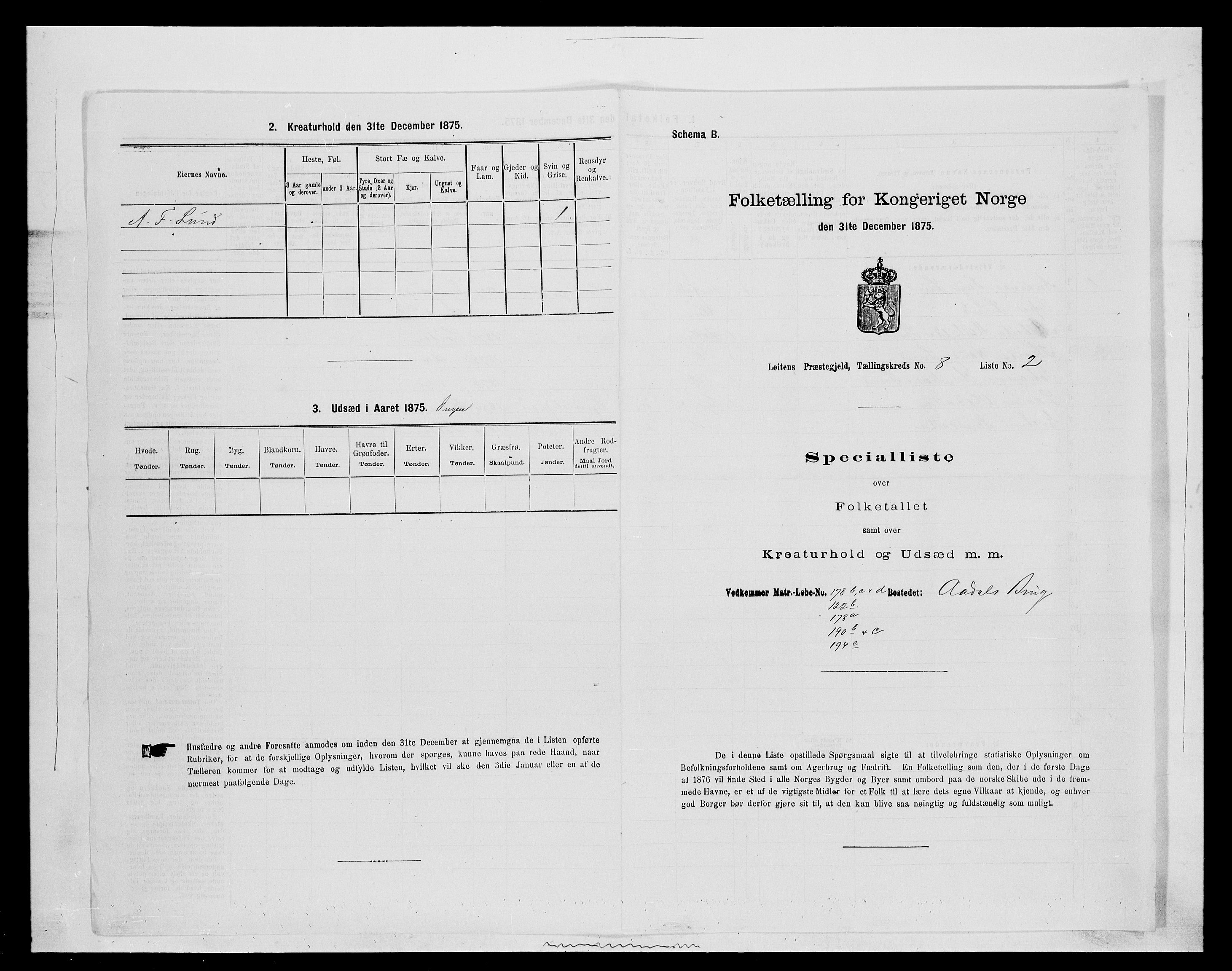 SAH, 1875 census for 0415P Løten, 1875, p. 1673