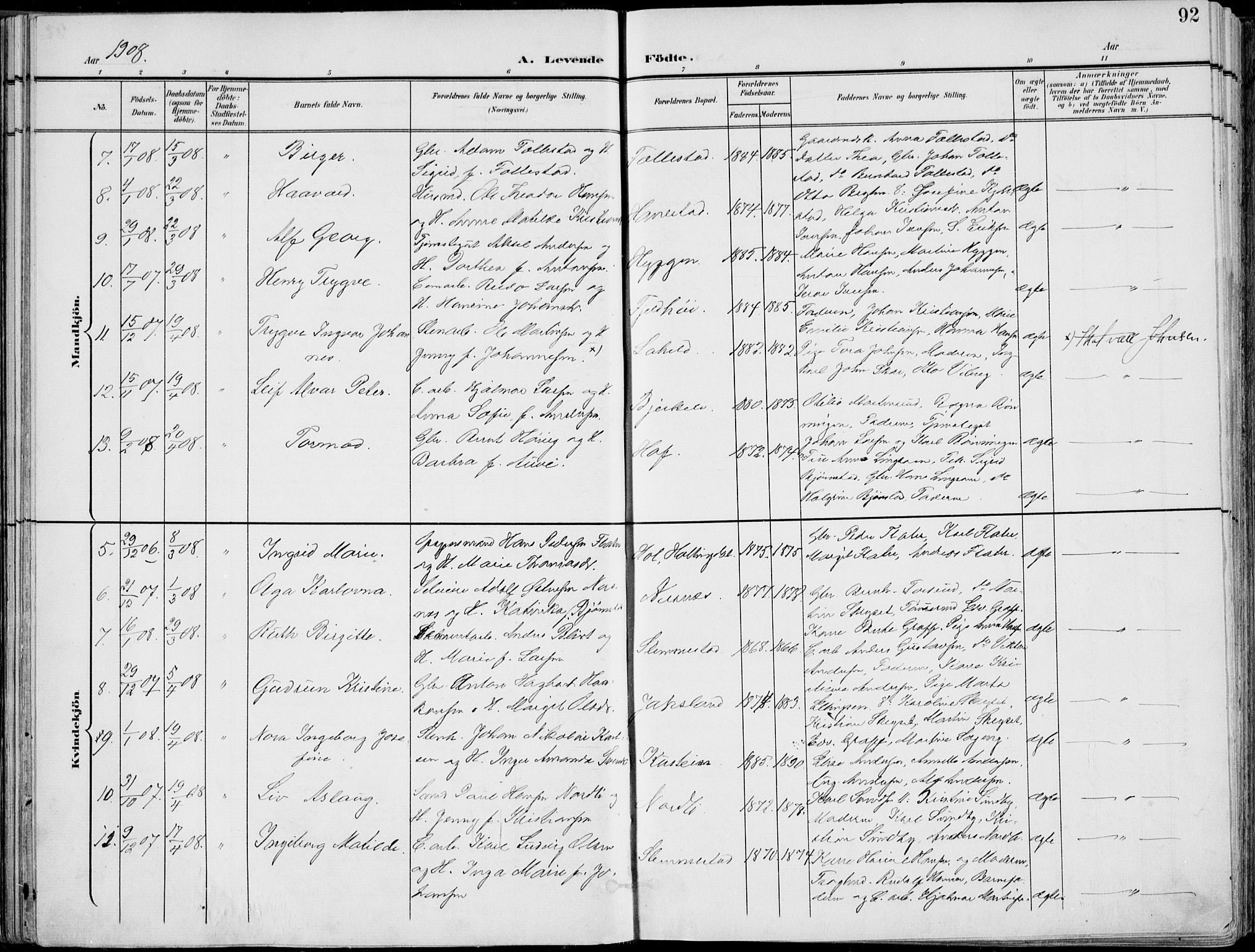Røyken kirkebøker, AV/SAKO-A-241/F/Fa/L0009: Parish register (official) no. 9, 1898-1911, p. 92