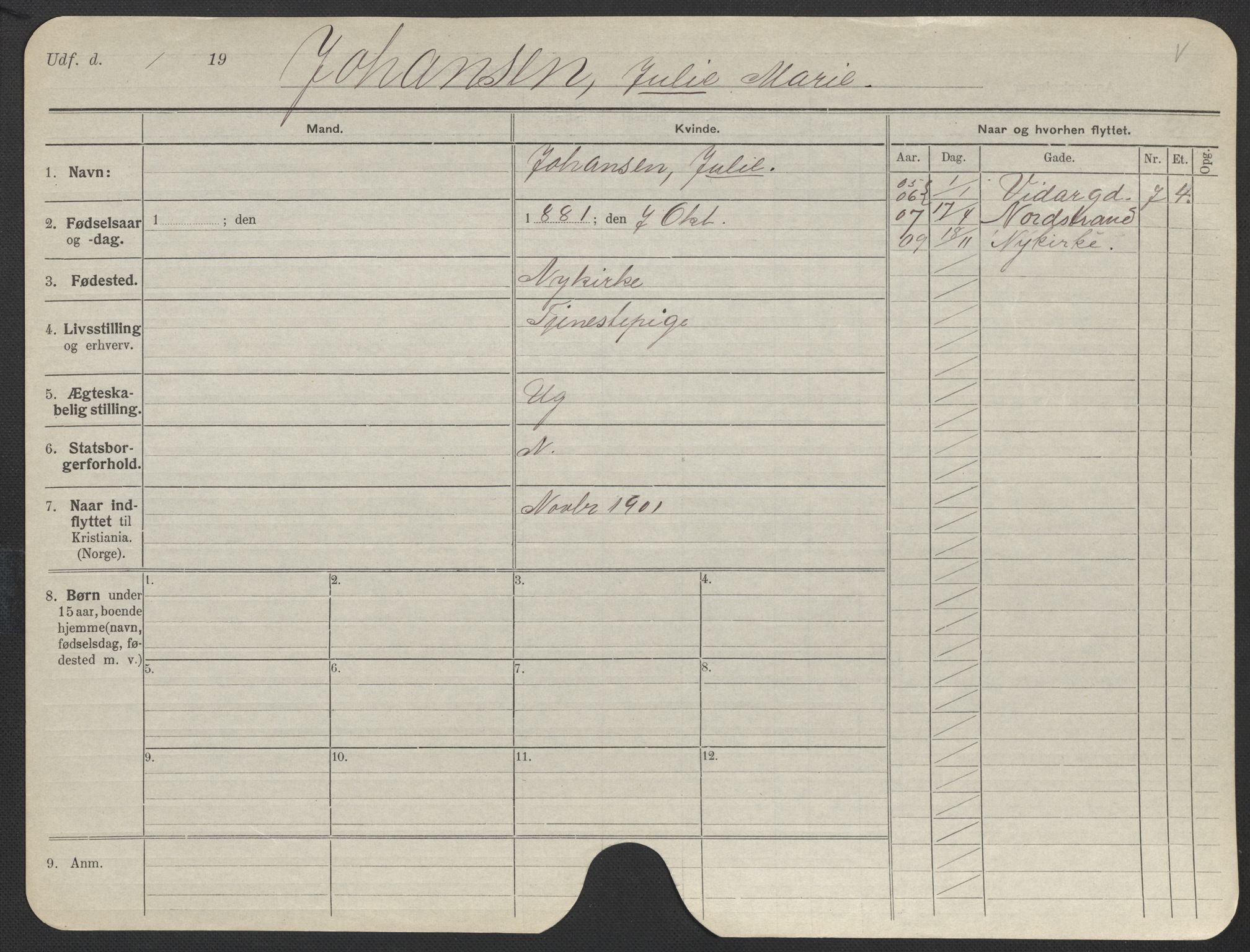 Oslo folkeregister, Registerkort, SAO/A-11715/F/Fa/Fac/L0018: Kvinner, 1906-1914, p. 173a