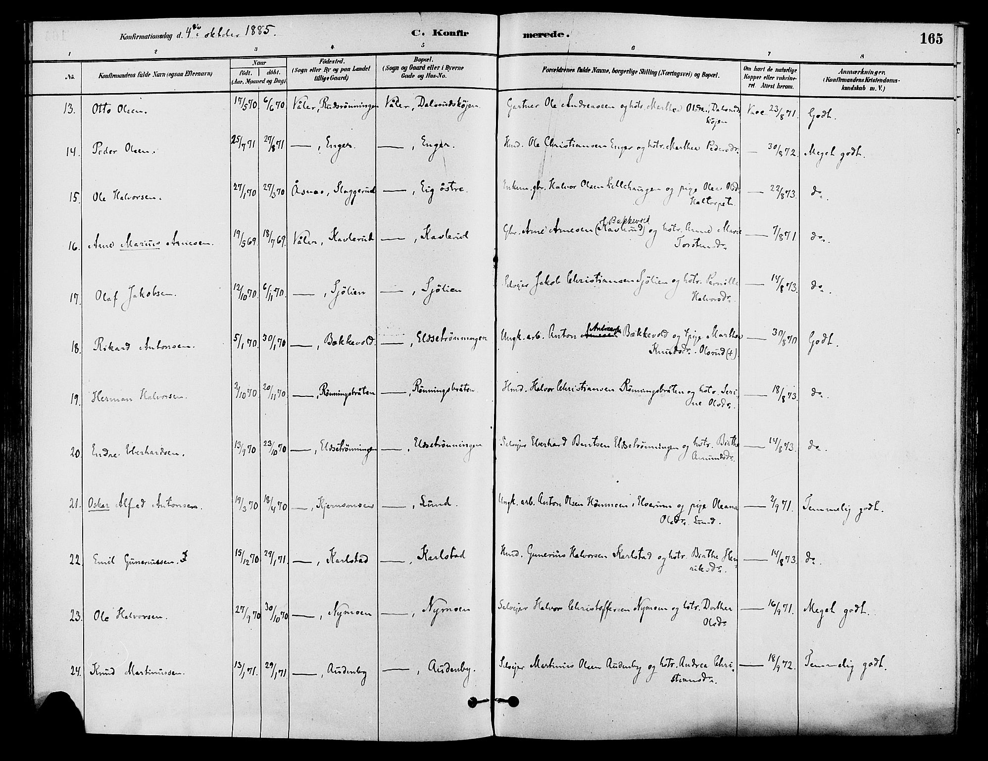 Våler prestekontor, Hedmark, AV/SAH-PREST-040/H/Ha/Haa/L0002: Parish register (official) no. 3, 1879-1911, p. 165