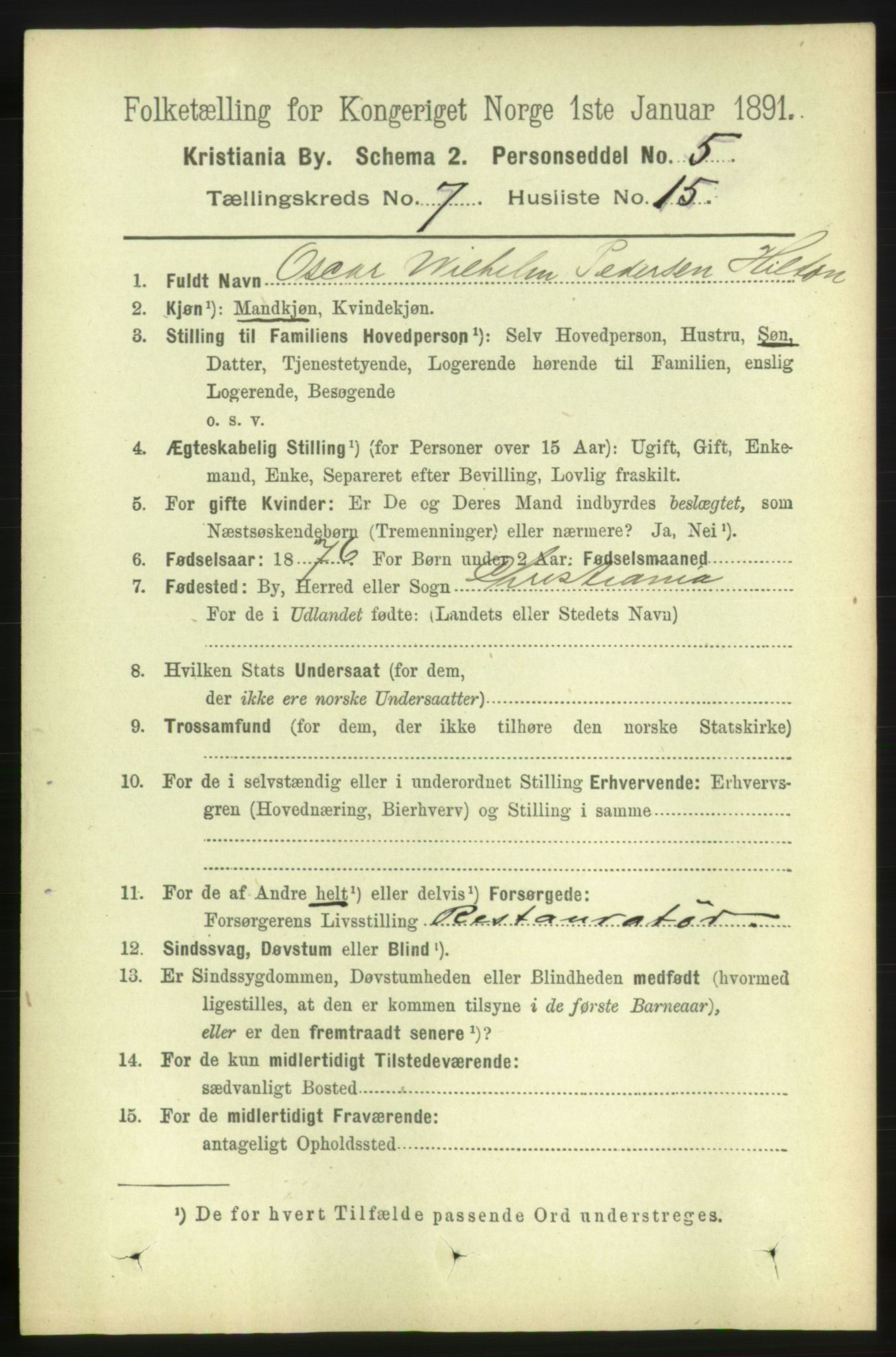 RA, 1891 census for 0301 Kristiania, 1891, p. 2964