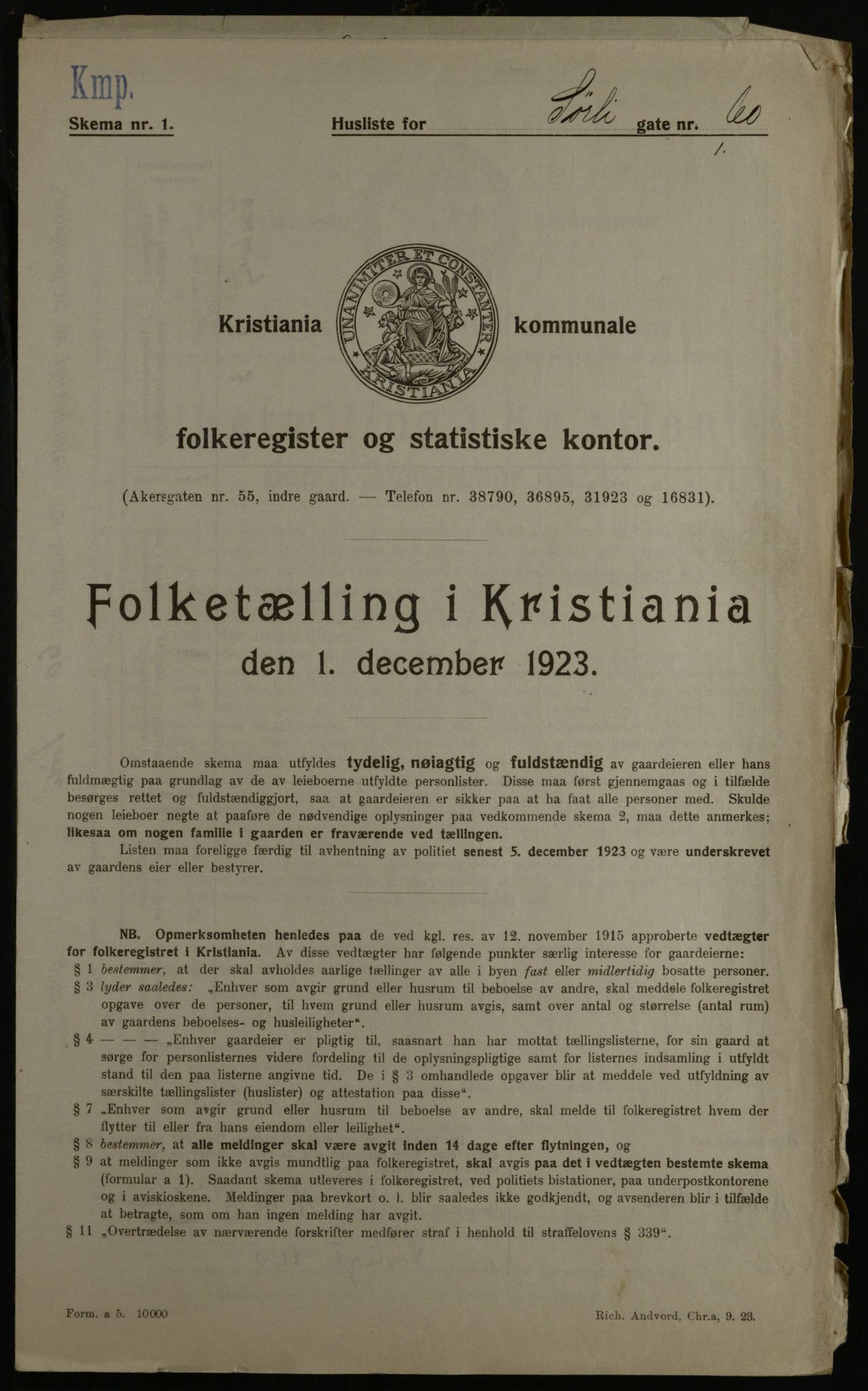 OBA, Municipal Census 1923 for Kristiania, 1923, p. 118289