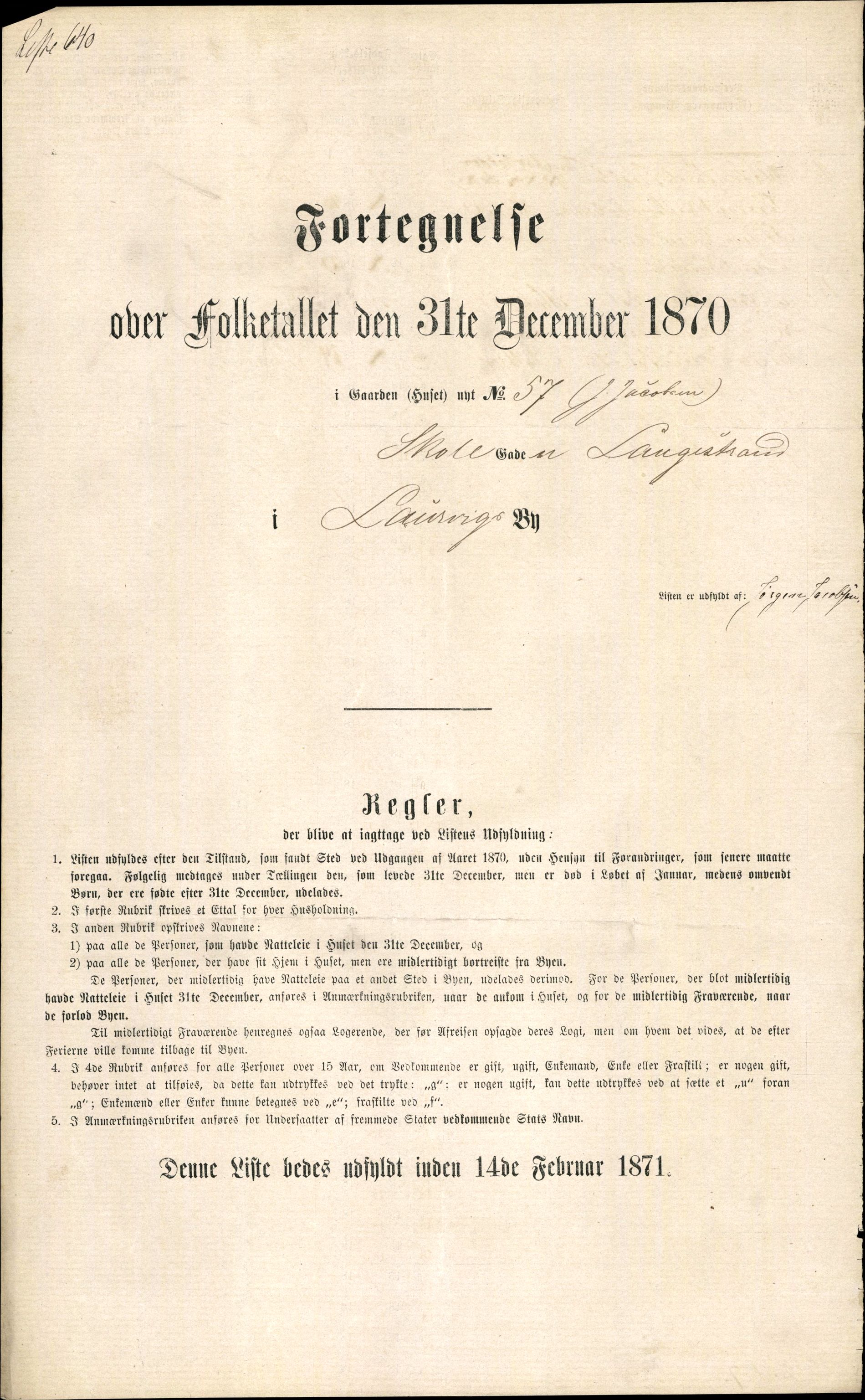 RA, 1870 census for 0707 Larvik, 1870, p. 1301