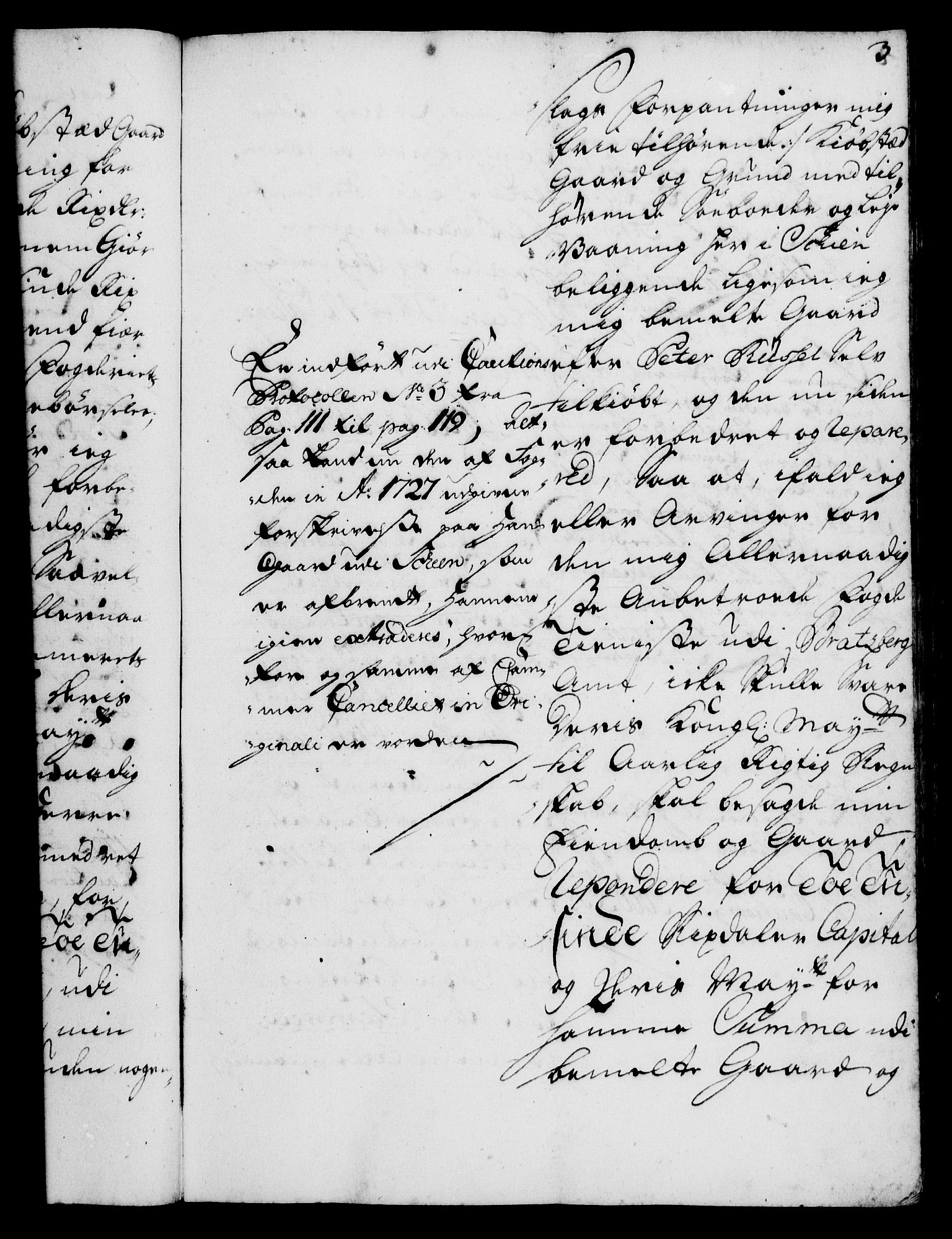 Rentekammeret, Kammerkanselliet, RA/EA-3111/G/Gh/Ghd/L0002: Kausjonsprotokoll med register (merket RK 53.40), 1727-1732, p. 3