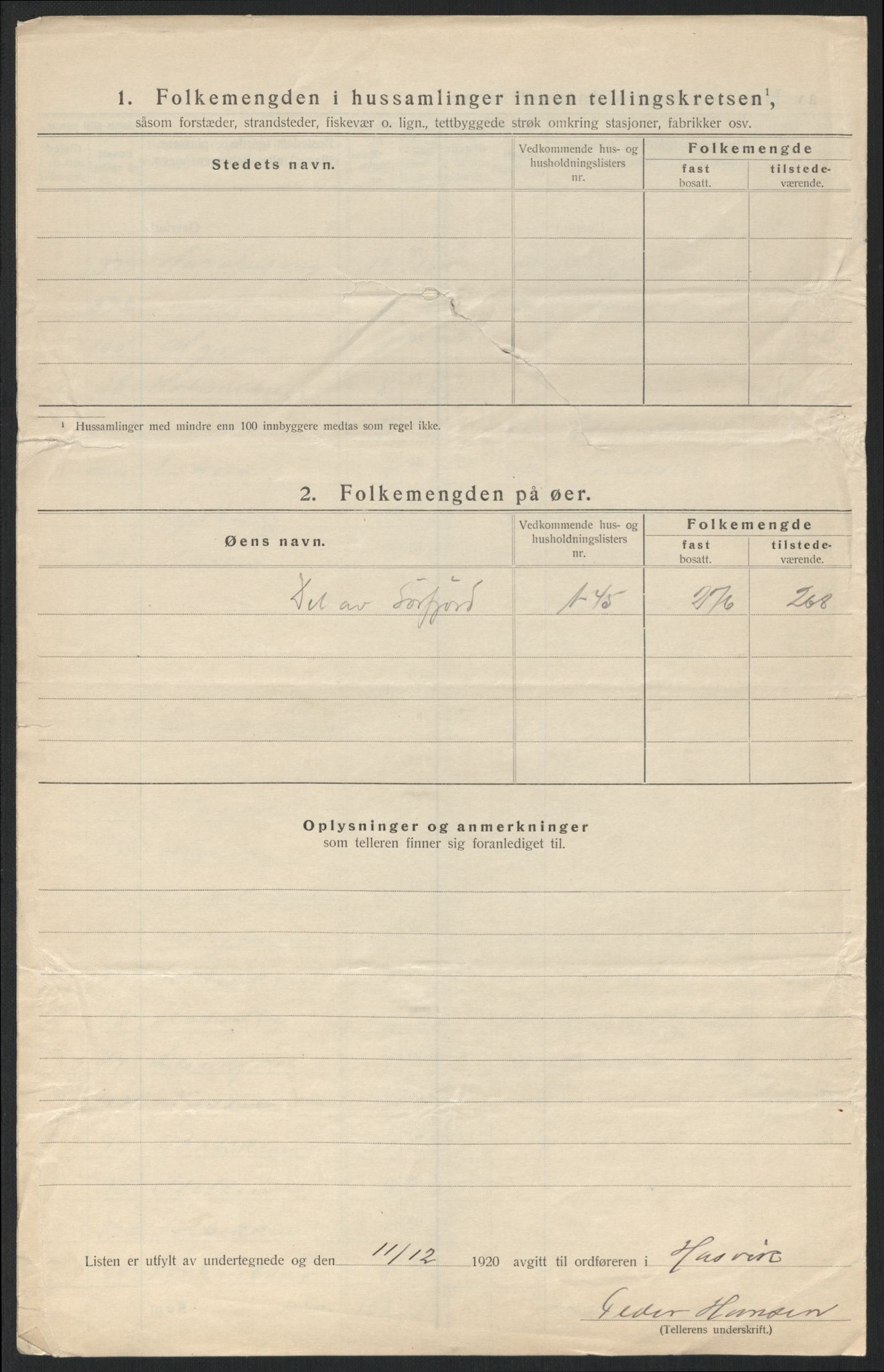 SATØ, 1920 census for Hasvik, 1920, p. 18