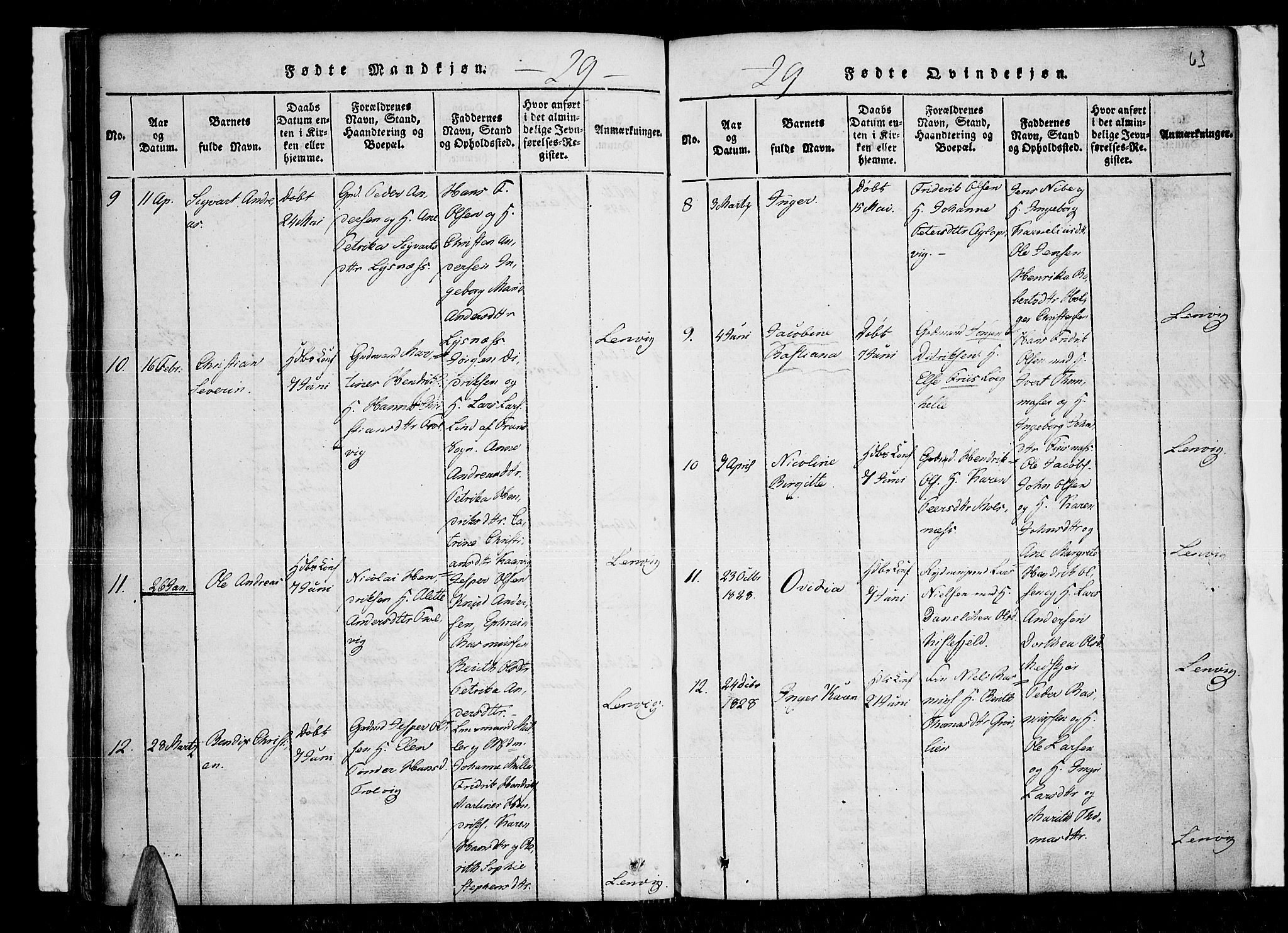 Lenvik sokneprestembete, SATØ/S-1310/H/Ha/Haa/L0003kirke: Parish register (official) no. 3, 1820-1831, p. 63