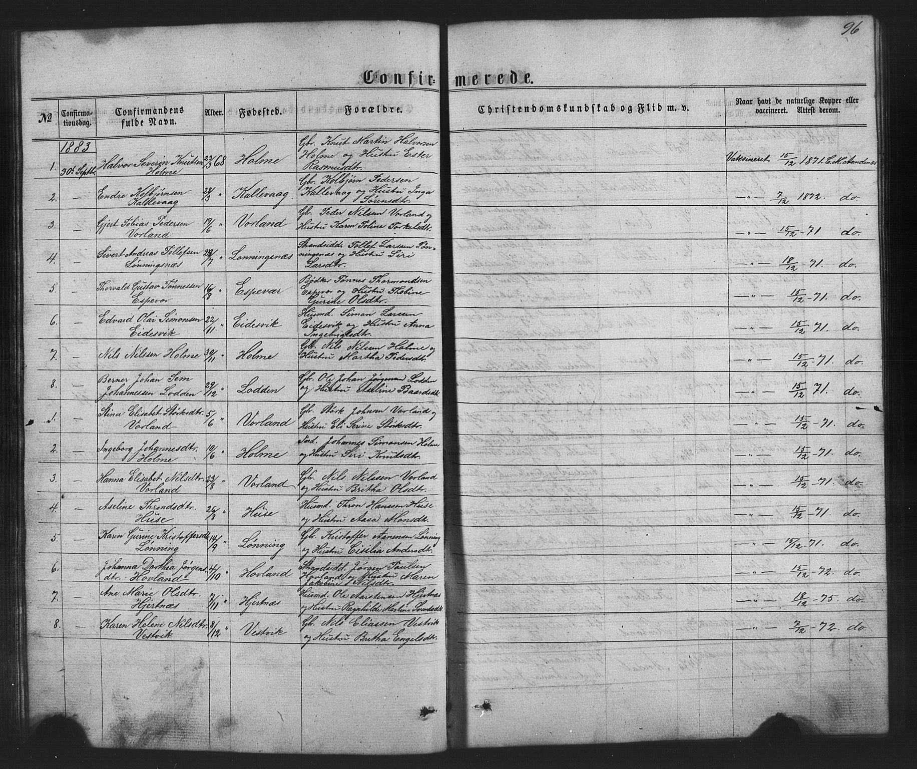 Finnås sokneprestembete, SAB/A-99925/H/Ha/Hab/Habc/L0001: Parish register (copy) no. C 1, 1860-1887, p. 96