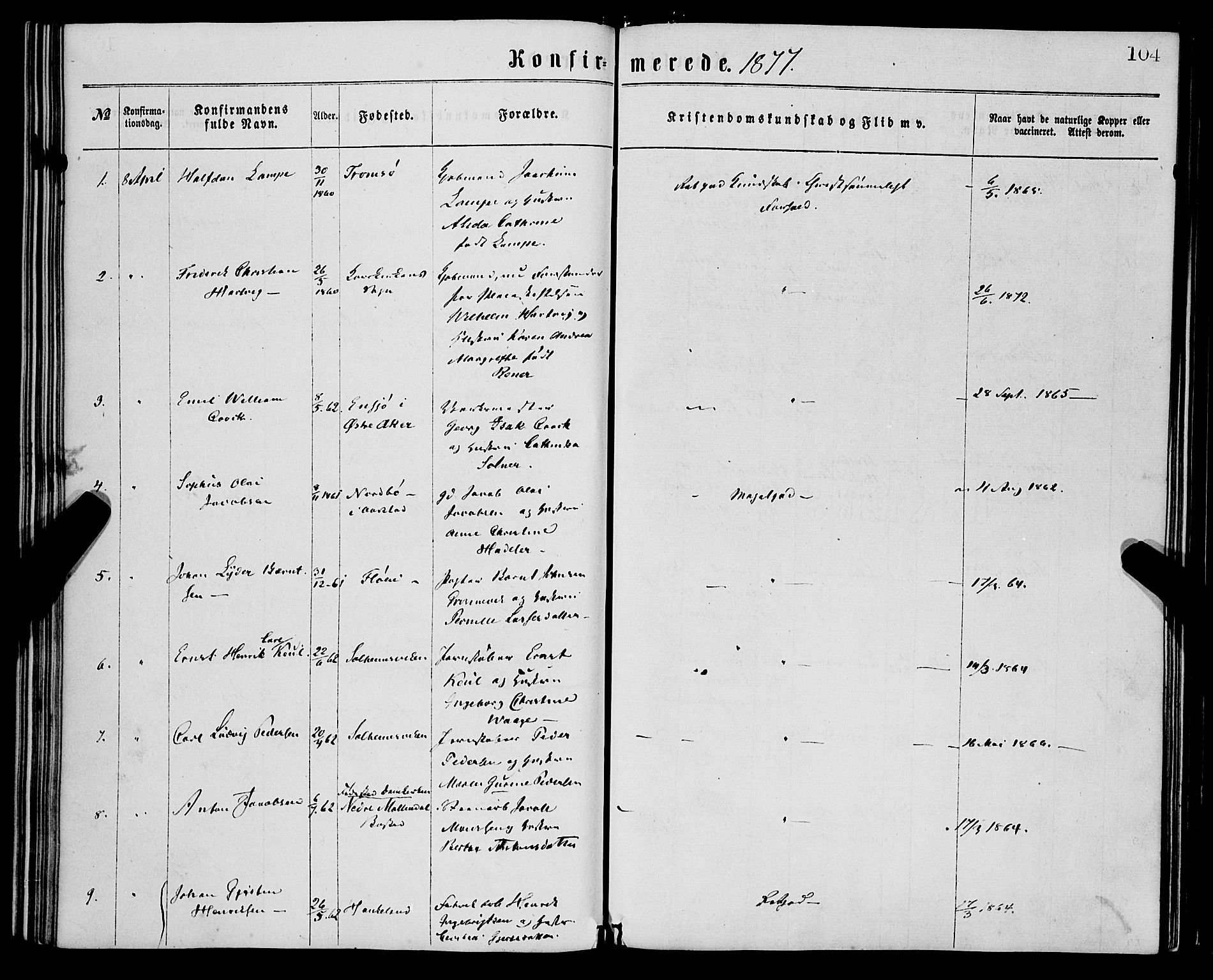 St. Jørgens hospital og Årstad sokneprestembete, SAB/A-99934: Parish register (official) no. A 8, 1864-1886, p. 104