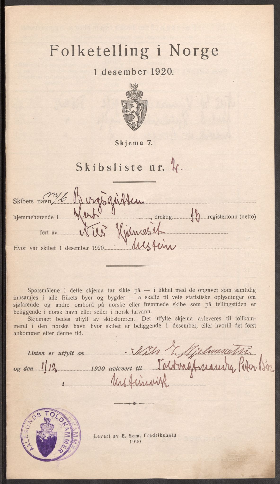 SAT, 1920 census for Ulstein, 1920, p. 5597