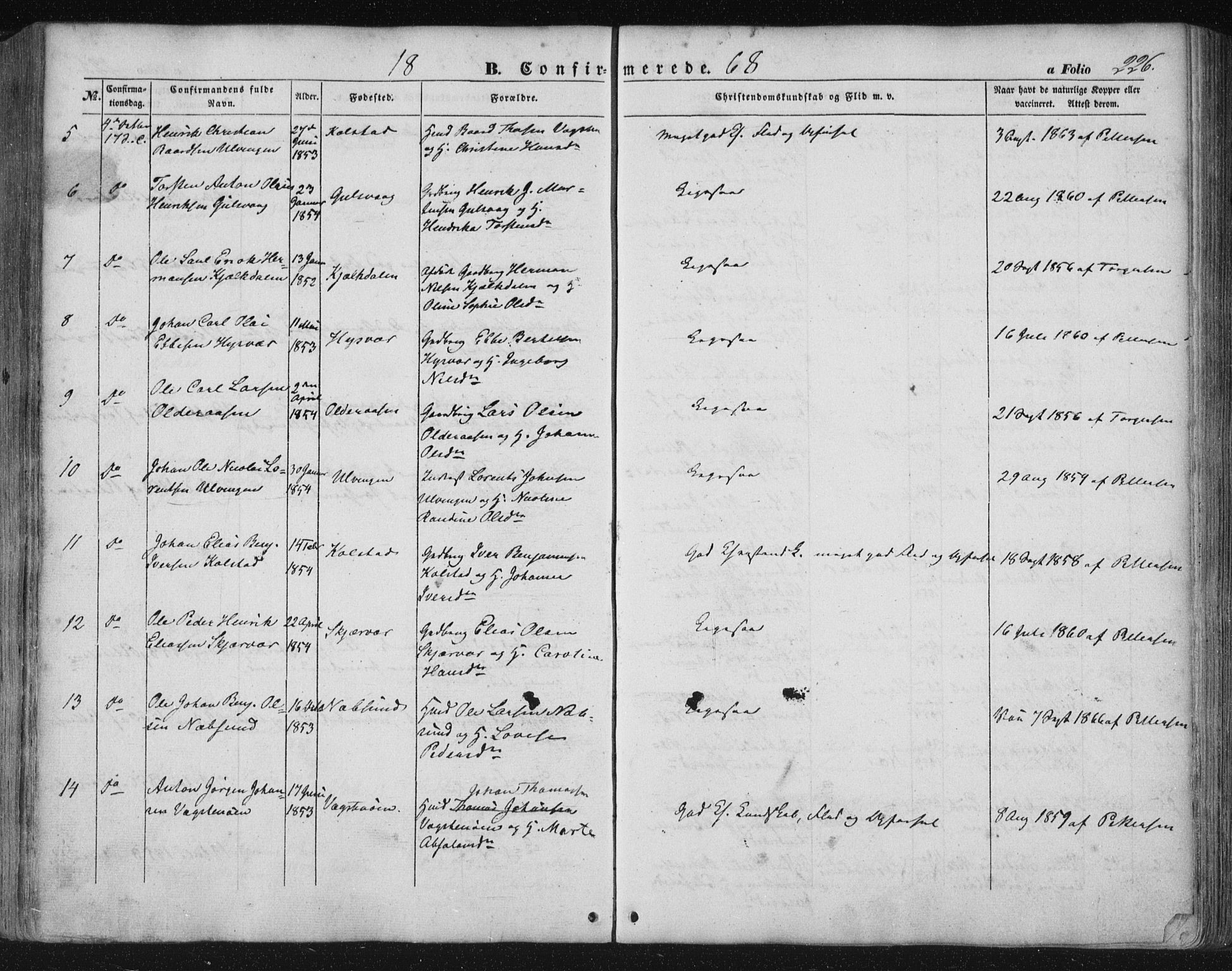 Ministerialprotokoller, klokkerbøker og fødselsregistre - Nordland, AV/SAT-A-1459/816/L0240: Parish register (official) no. 816A06, 1846-1870, p. 226