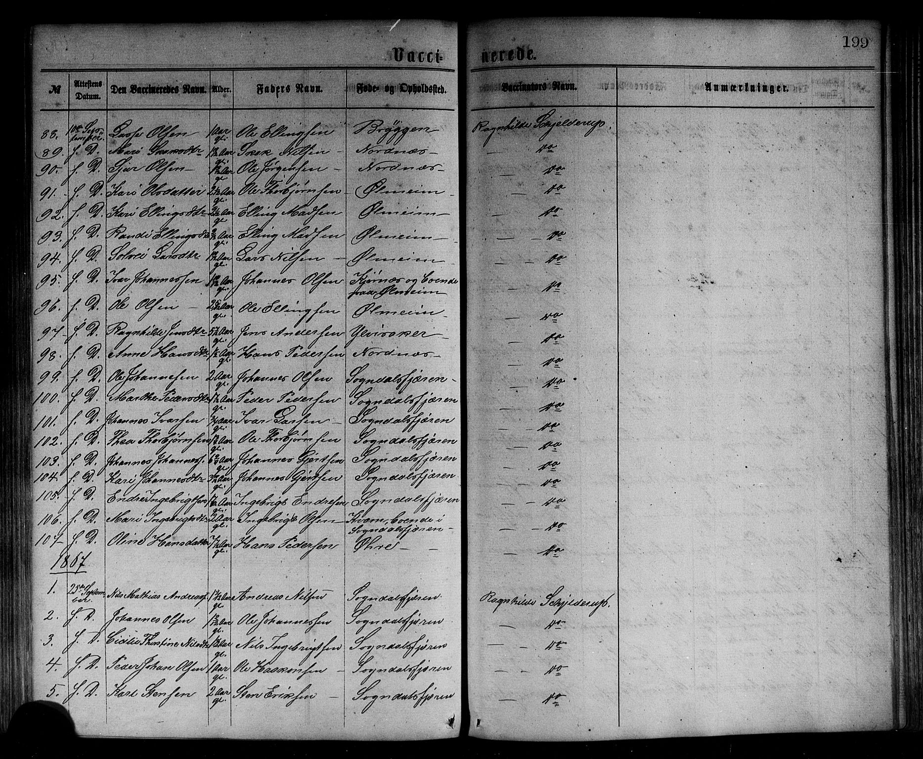 Sogndal sokneprestembete, AV/SAB-A-81301/H/Haa/Haaa/L0014: Parish register (official) no. A 14, 1864-1877, p. 199