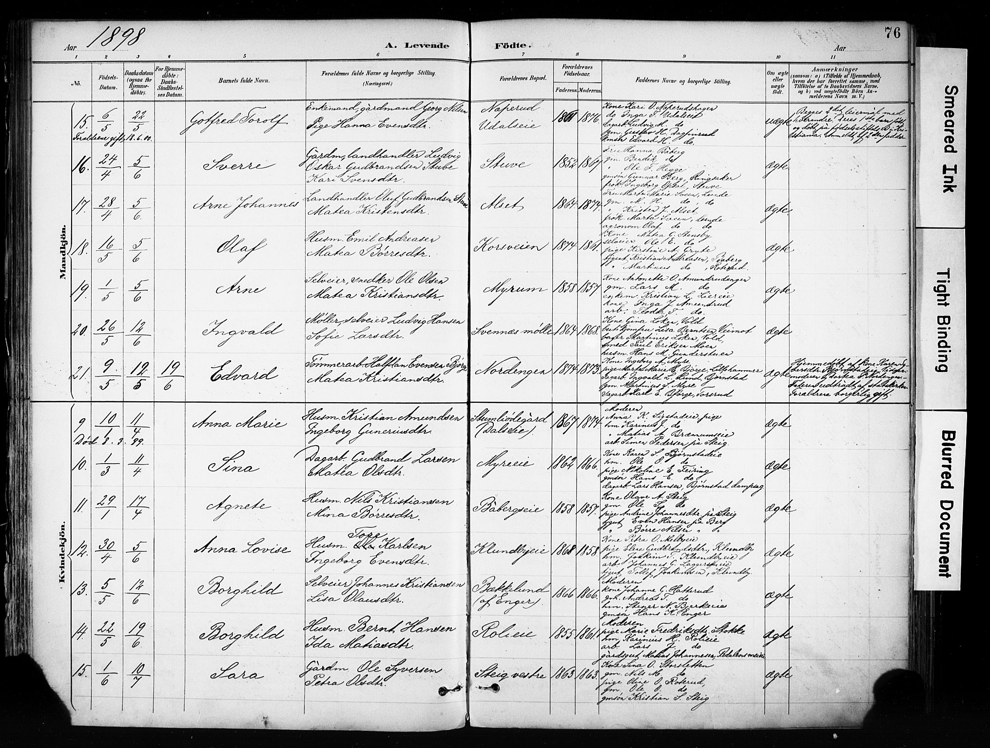 Biri prestekontor, SAH/PREST-096/H/Ha/Haa/L0009: Parish register (official) no. 9, 1887-1900, p. 76