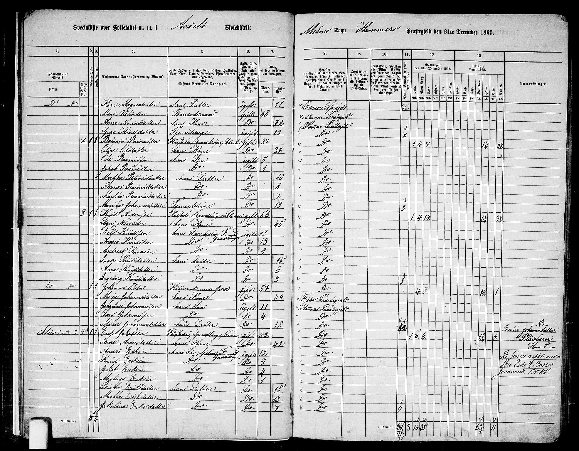 RA, 1865 census for Hamre, 1865, p. 16