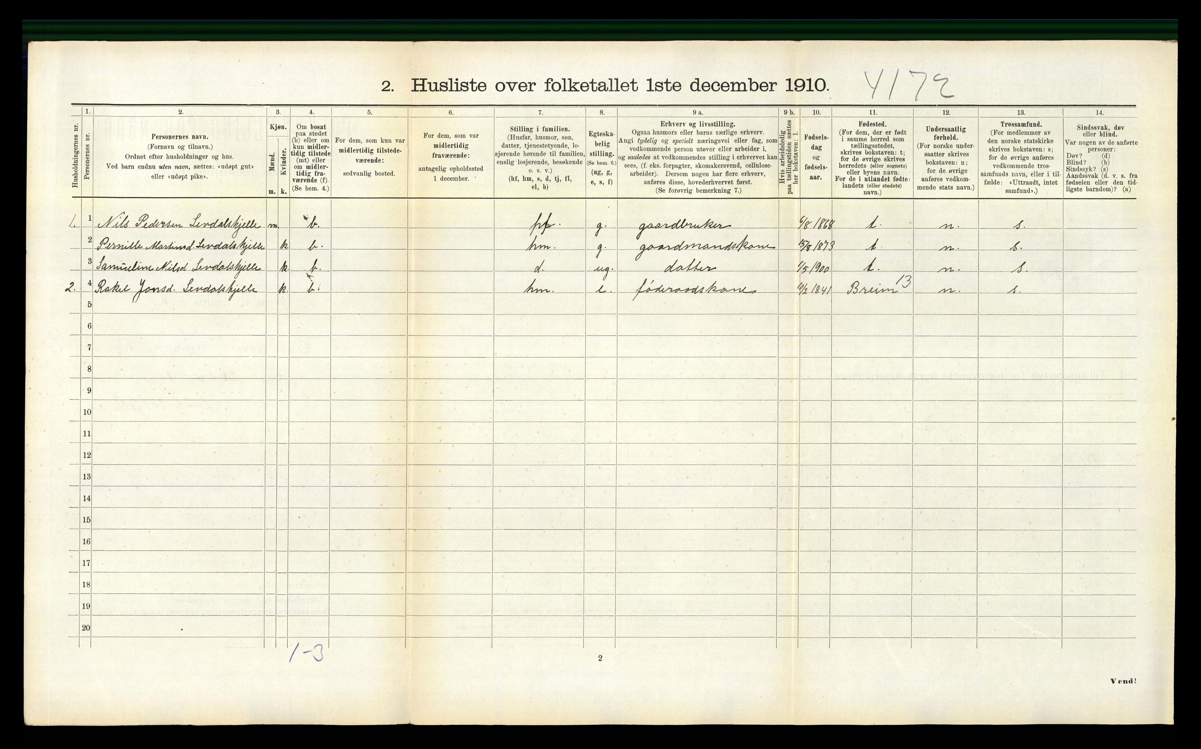 RA, 1910 census for Davik, 1910, p. 307