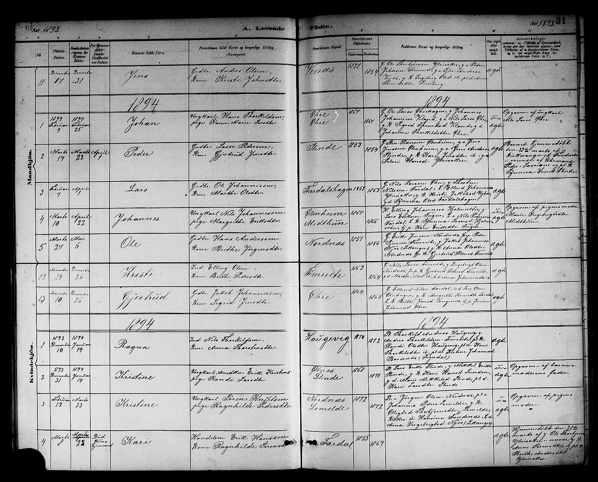 Sogndal sokneprestembete, SAB/A-81301/H/Hab/Habc/L0002: Parish register (copy) no. C 2, 1884-1910, p. 31